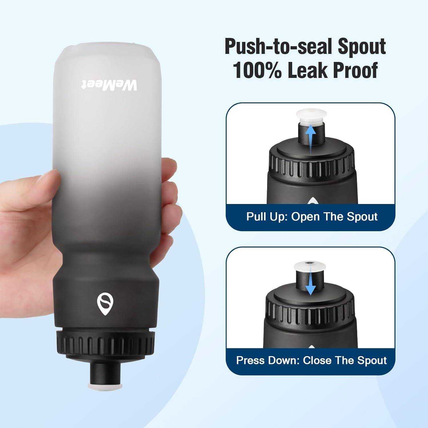 Hand hält graue Flasche mit 