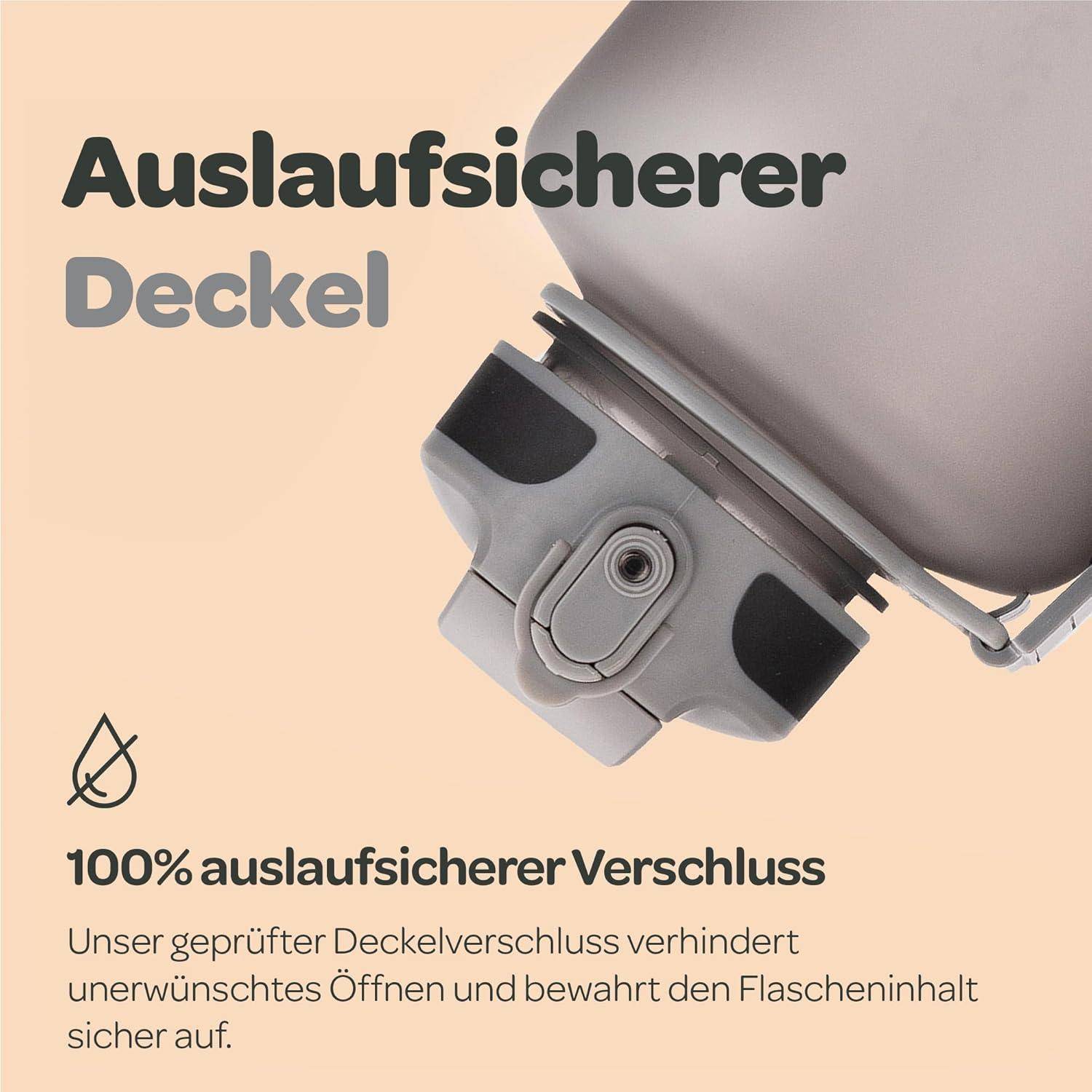 Trinkflasche Auslaufsicher BPAfrei 2L Strohhalm Silbergrau