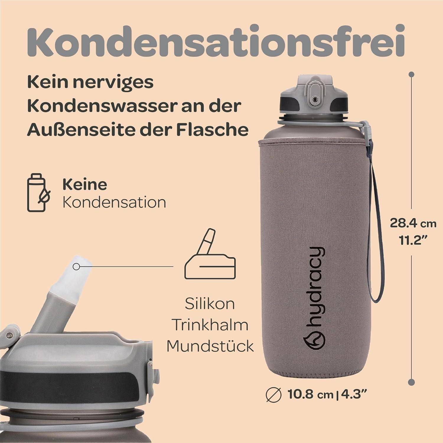 Trinkflasche Auslaufsicher BPAfrei 2L Strohhalm Silbergrau