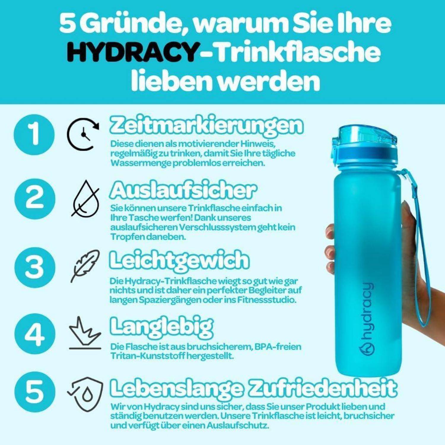 Trinkflasche Fruchteinsatz 500ml BPAfrei 500mL Schnelltrink Aqua Blau