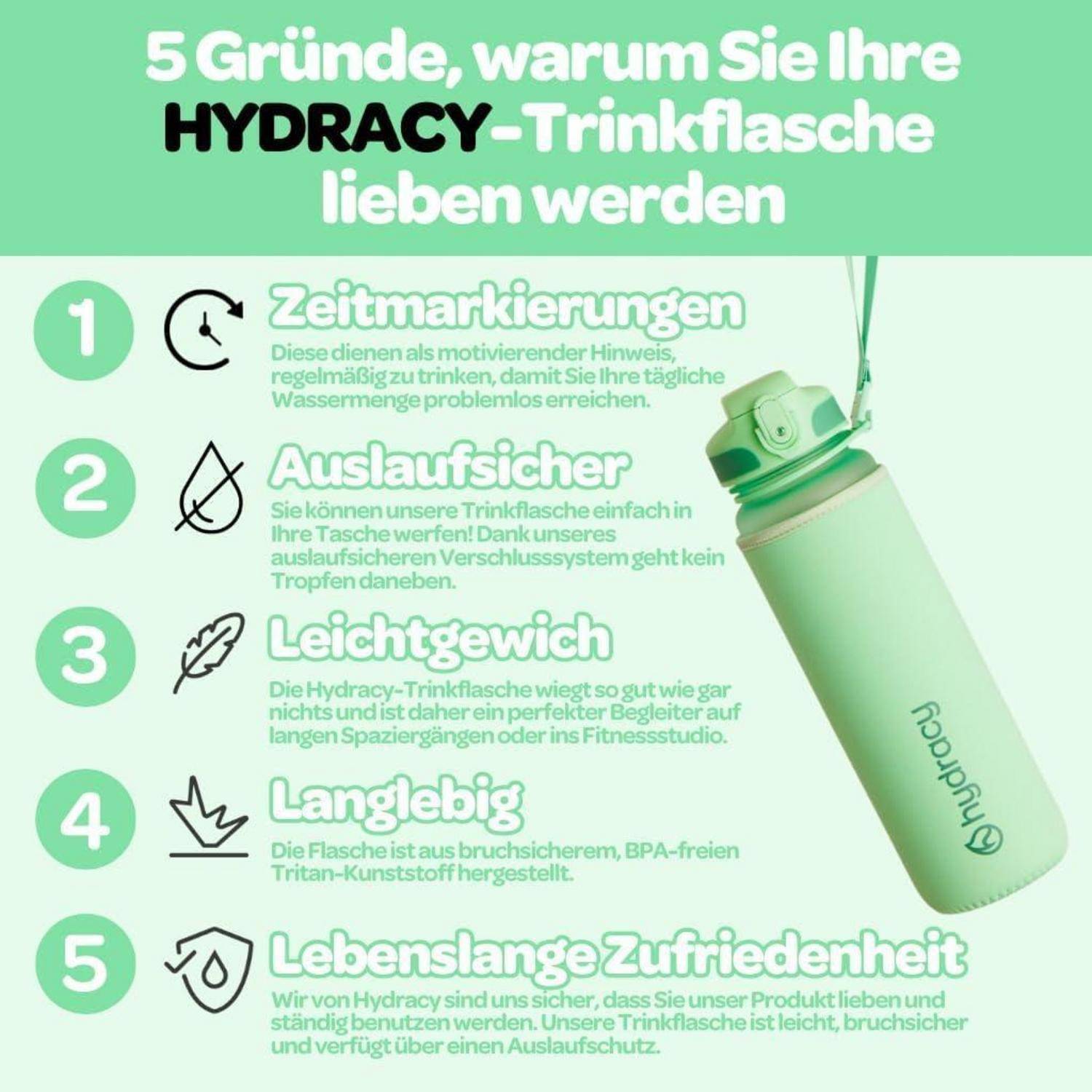 Trinkflasche Fruchteinsatz BPAfrei 500mL Schnelltrink Aqua Grün