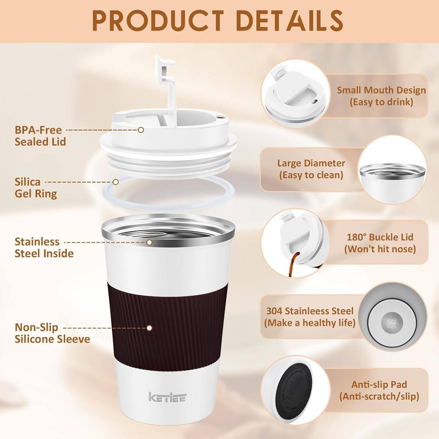 Zusammenklappbare Tasse mit BPA-freier Dichtung, Deckel aus Edelstahl, rutschfestem Silikon und 180-Grad-Schnalle. Leicht zu reinigen und zu trinken.