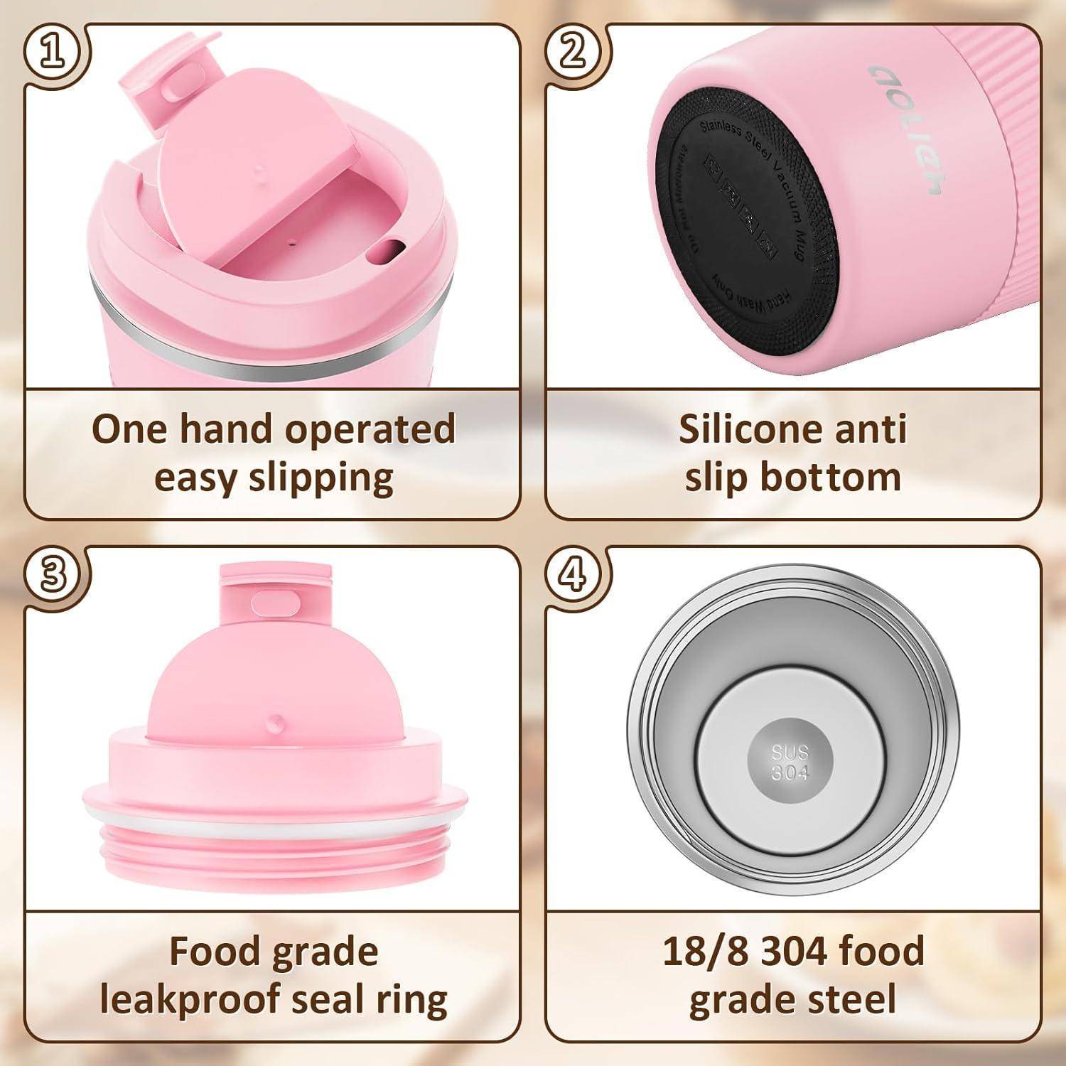 Trinkflasche in Rosa verfügt über Einhand-Bedienung, rutschfesten Silikonboden, lebensmittelechten auslaufsicheren Dichtungsring und 18/8 304 Edelstahl.