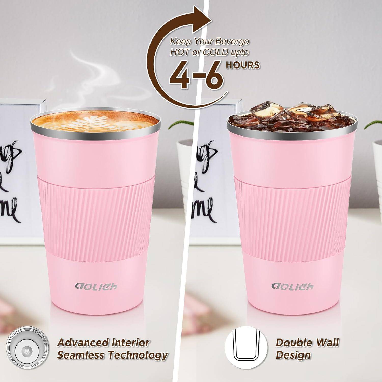 Rosa isolierte Becher mit nahtloser Technologie und Doppelwanddesign, halten Getränke 4-6 Stunden lang heiß oder kalt.