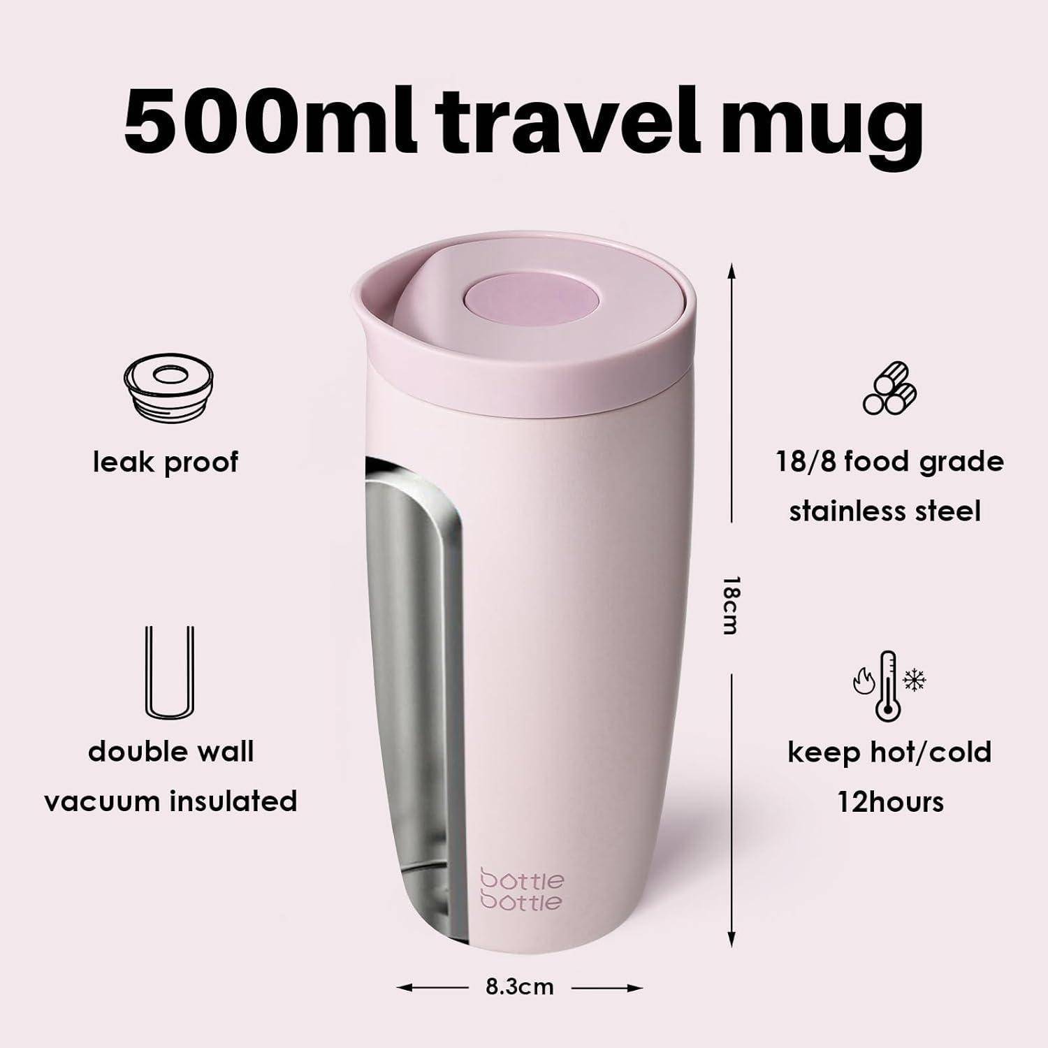 Thermobecher Edelstahl Auslaufsicher BPAfrei Heiß Kalt Rose 500 ml
