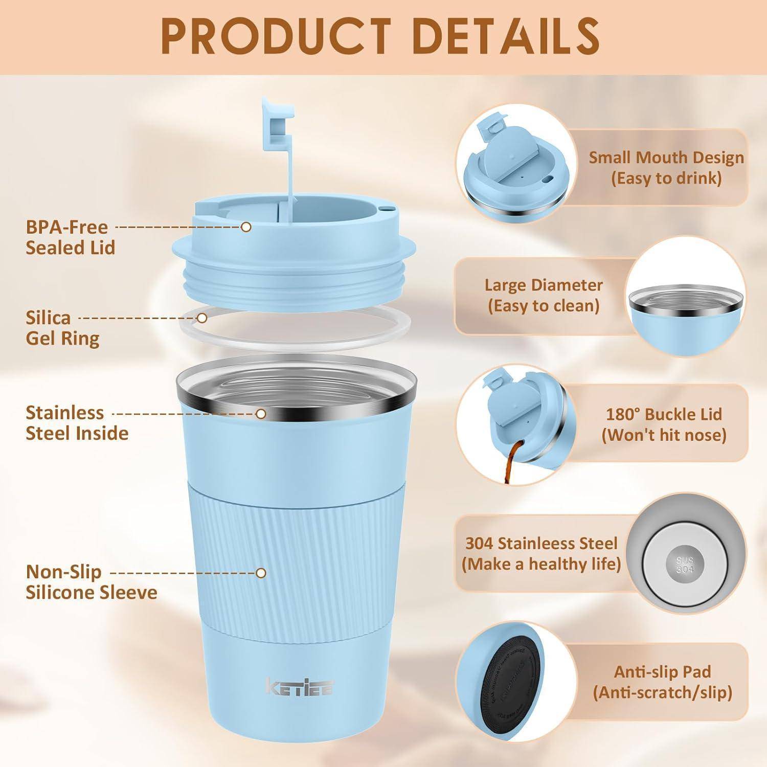 Thermobecher 380ml Doppelwandig Auslaufsicher A-himmelblau-380ml 380ml