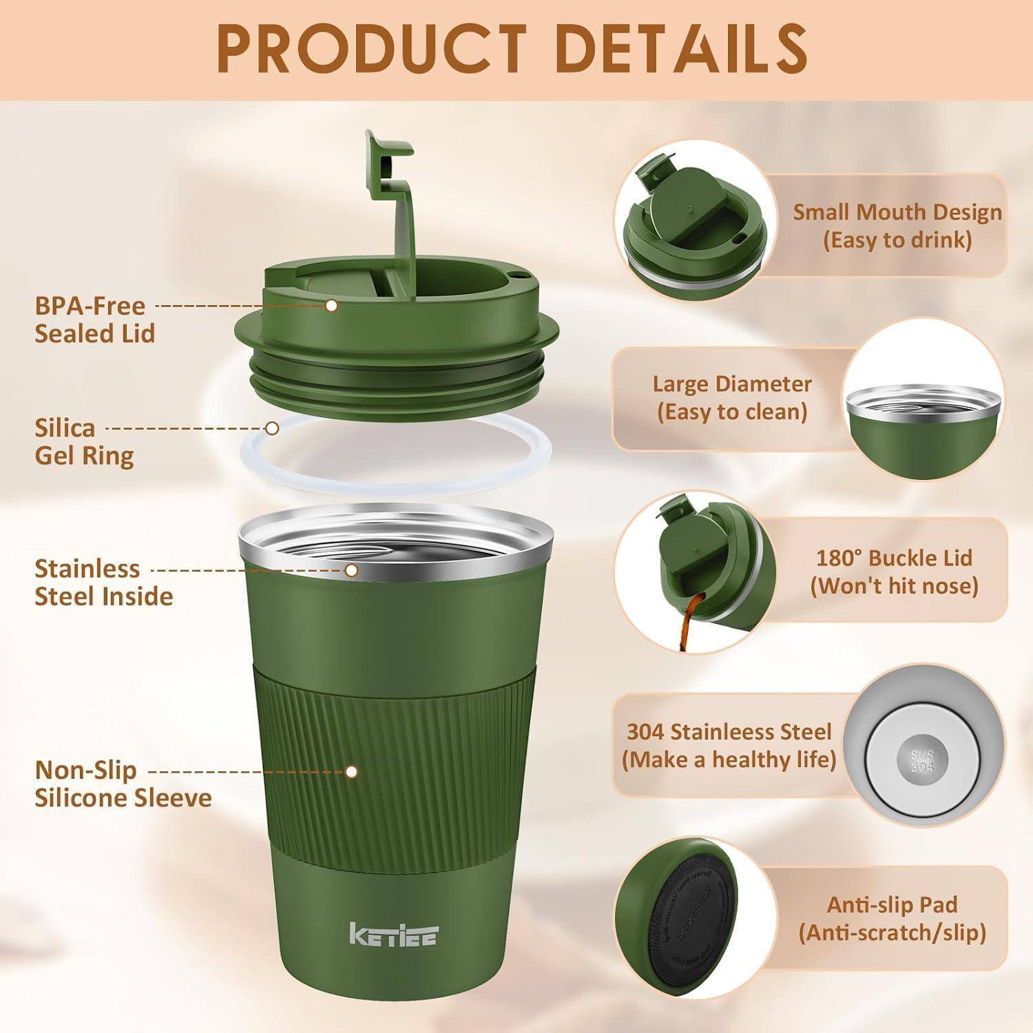Kaffeebecher Thermobecher 380ml A04 Olivgrün 380ml 1 Stück (1er Pack)