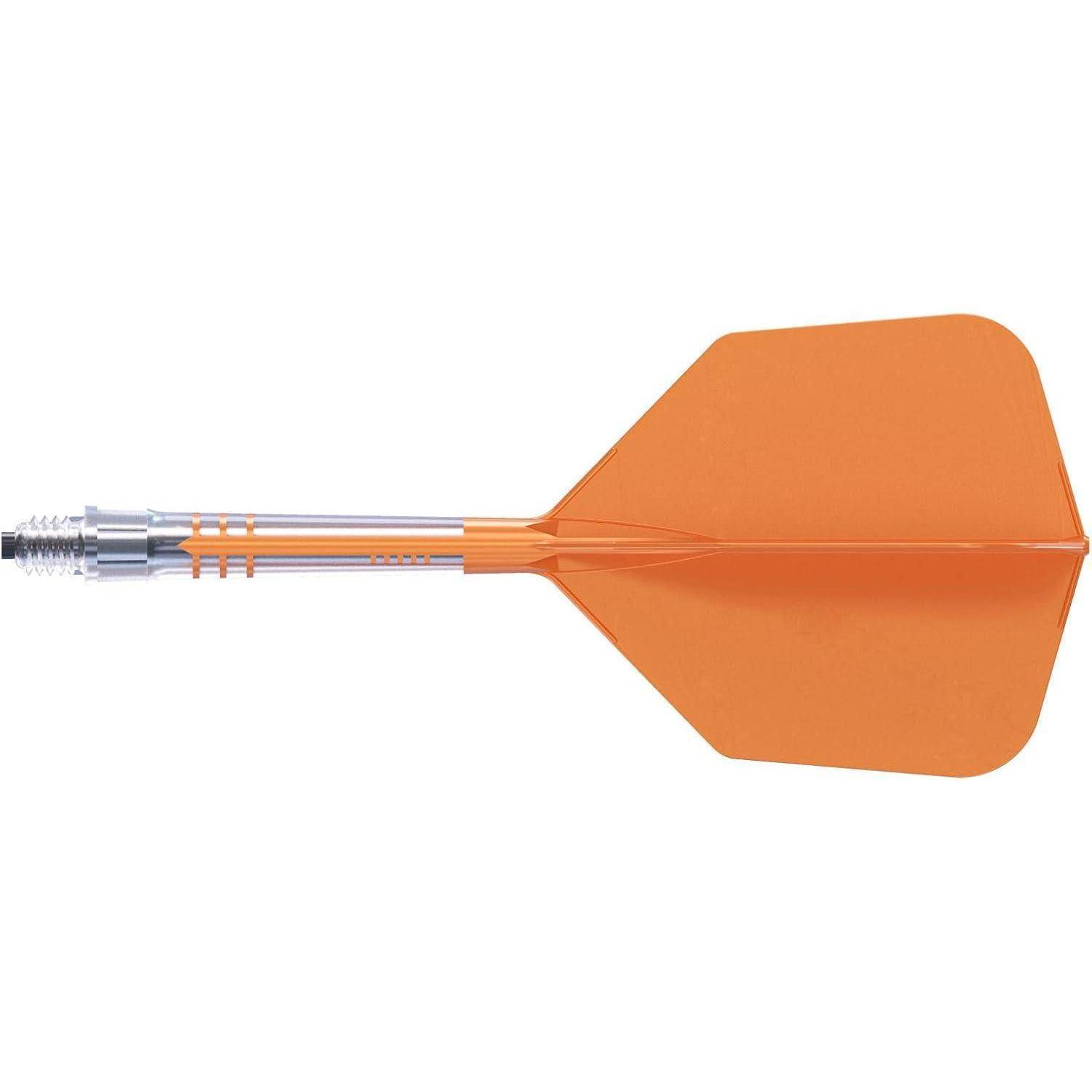 Ein einzelner orangefarbener Pfeil mit einer metallischen Spitze und Schaft, der auf einem schlichten weißen Hintergrund liegt.