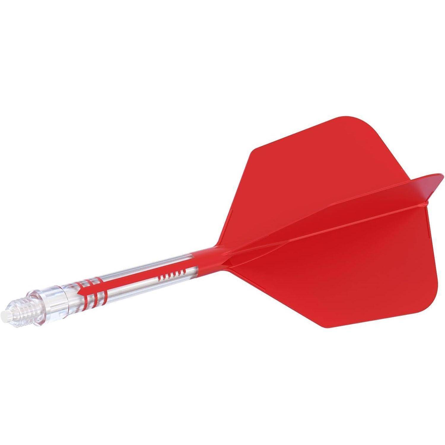 Ein roter Pfeil mit einem transparenten Schaft und einer Präzisionsspitze, entwickelt für Standard-Dartspiele.