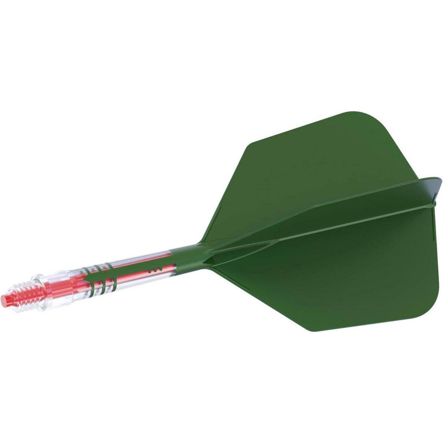 Ein grüner Dartpfeil mit rotem Schaft und silbernen Akzenten, entwickelt zum Dartspielen.