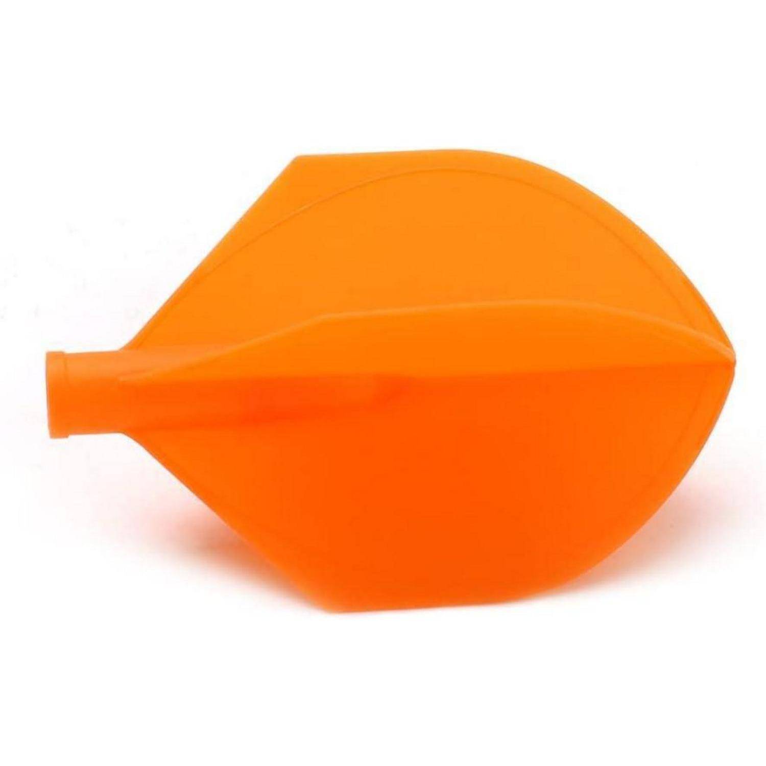 Ein orangefarbener Gummiluftballon ist schlaff und liegt auf einer flachen Oberfläche. Die Öffnung ist auf der linken Seite sichtbar.