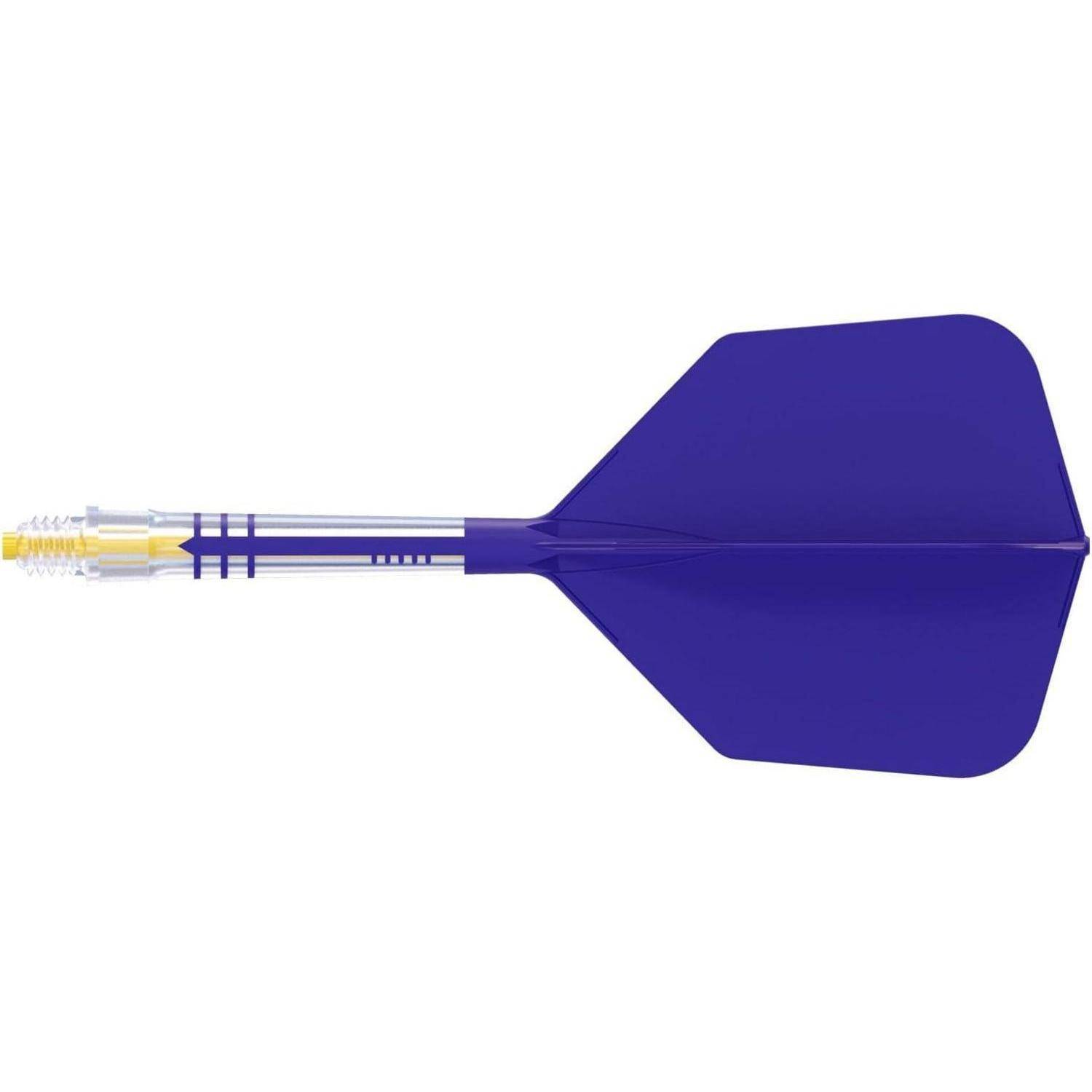 Ein blauer Dart mit einem durchsichtigen Schaft und gelber Spitze, entwickelt zum Dartspielen.