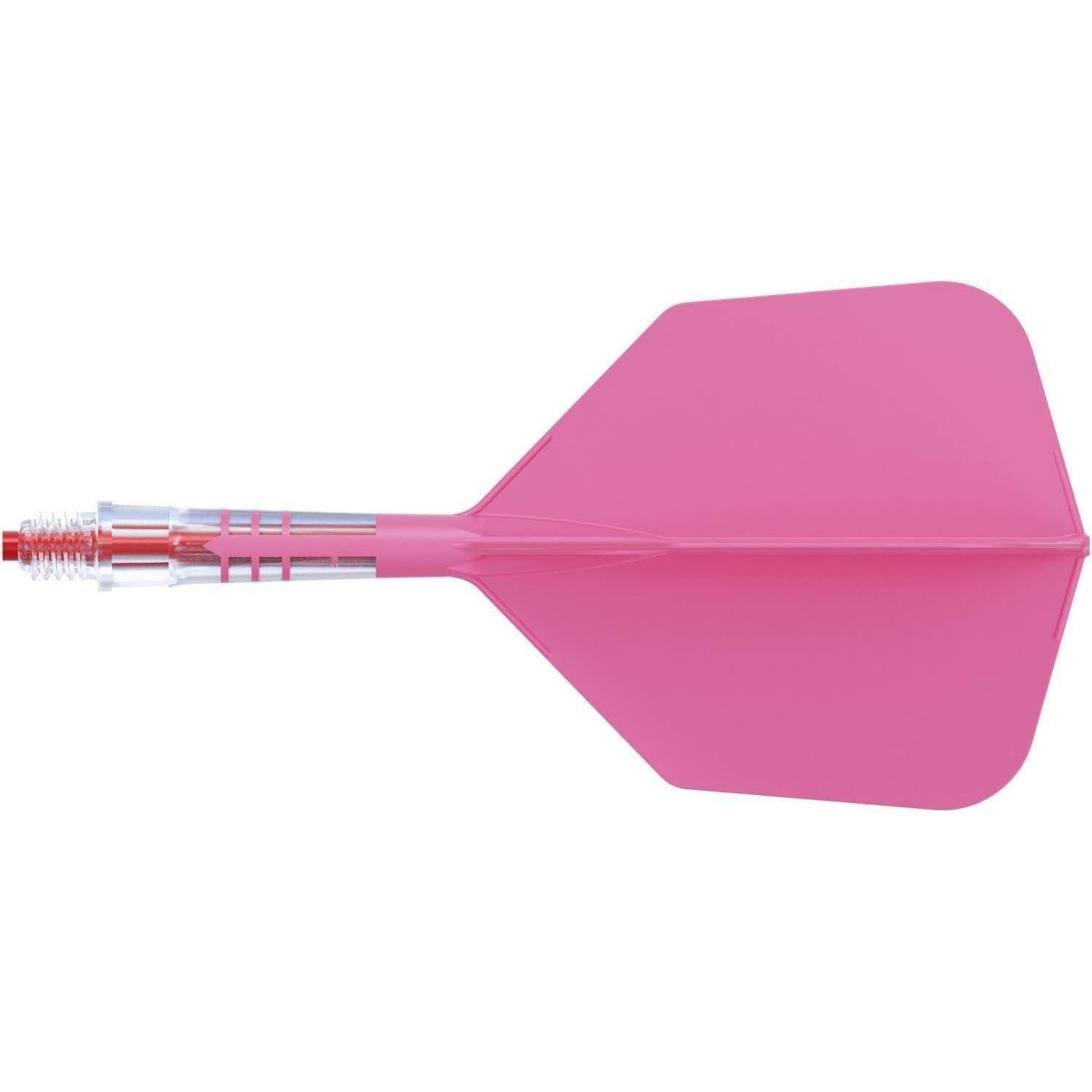 Ein einzelner pinker Pfeil mit einer metallischen Spitze und einem durchsichtigen Schaft, vor einem einfarbigen weißen Hintergrund.