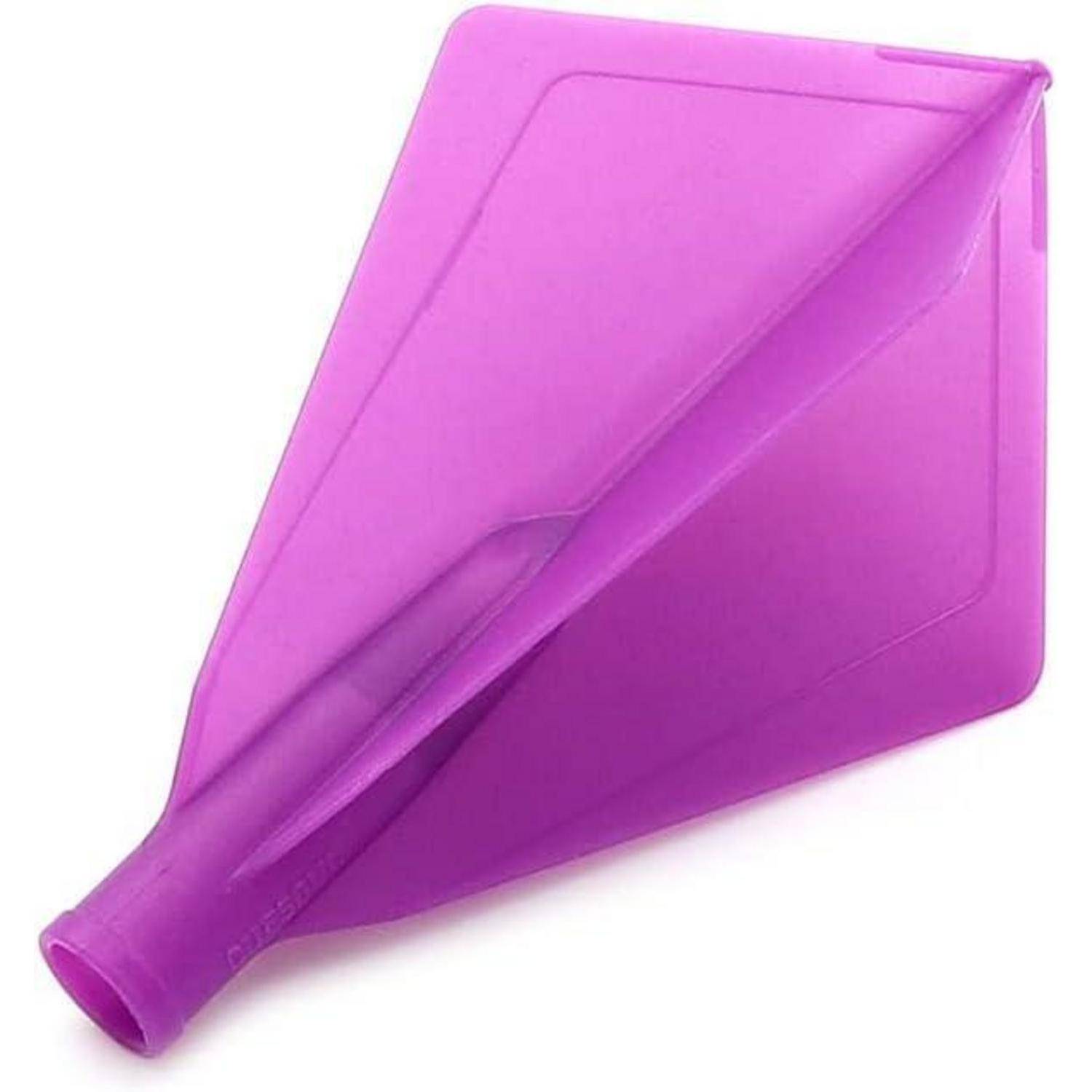 Ein rosa Silikon-Klapprichter, der entwickelt wurde, um Flüssigkeiten einfach in schmalhalsige Behälter zu gießen und zusammenklappbar für bequeme Aufbewahrung ist.