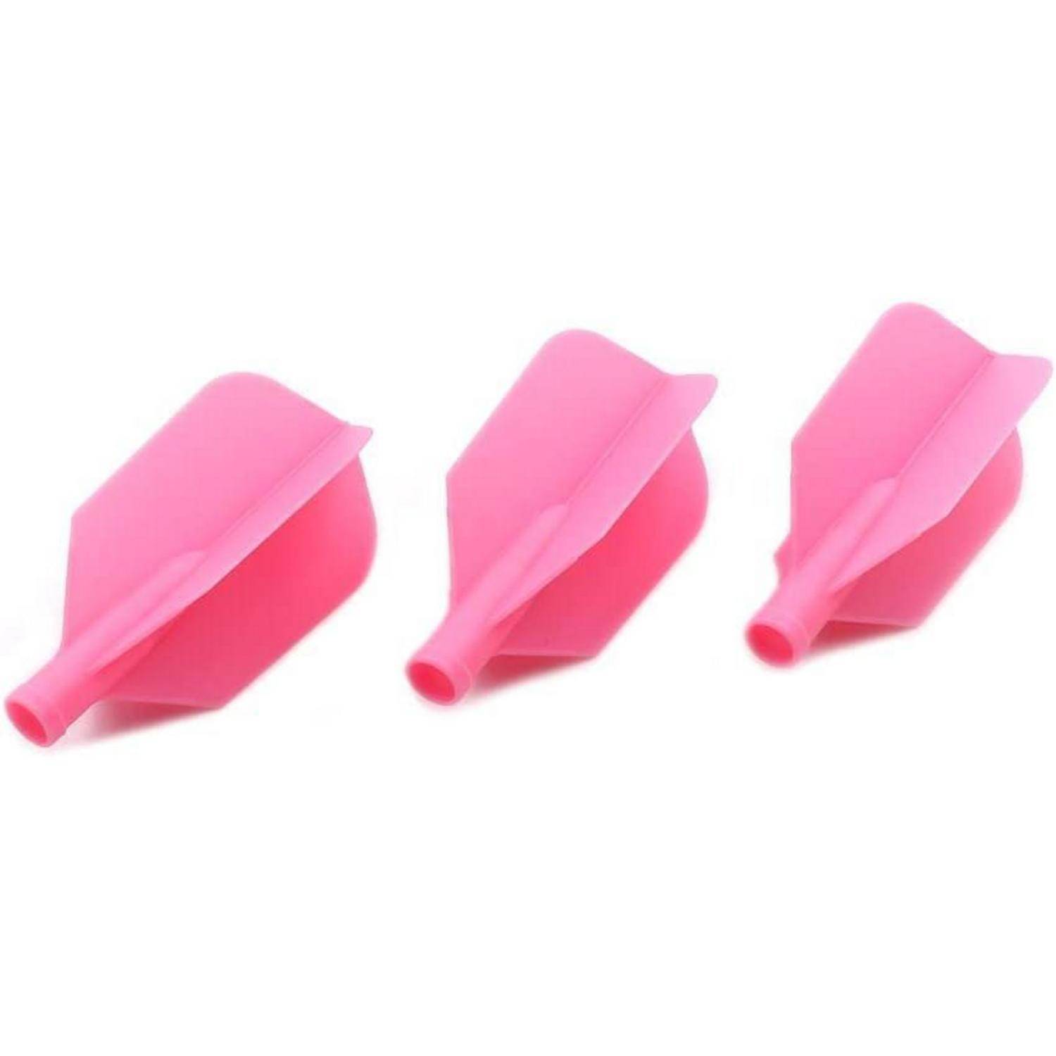 Drei pinkfarbene Gummiplungerspitzen unterschiedlicher Größe sind in einer Reihe auf einem weißen Hintergrund ausgerichtet.