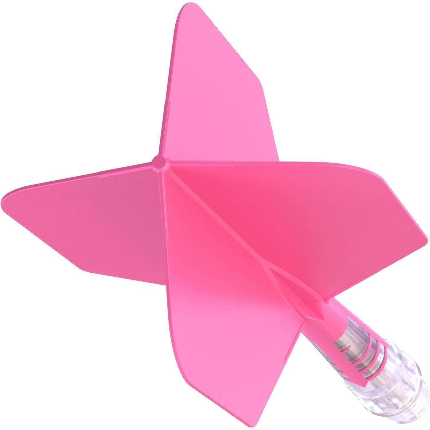 Ein rosa sternförmiges Objekt mit fünf Spitzen, das einer Flosse oder Leitfläche ähnelt, vor einem weißen Hintergrund.