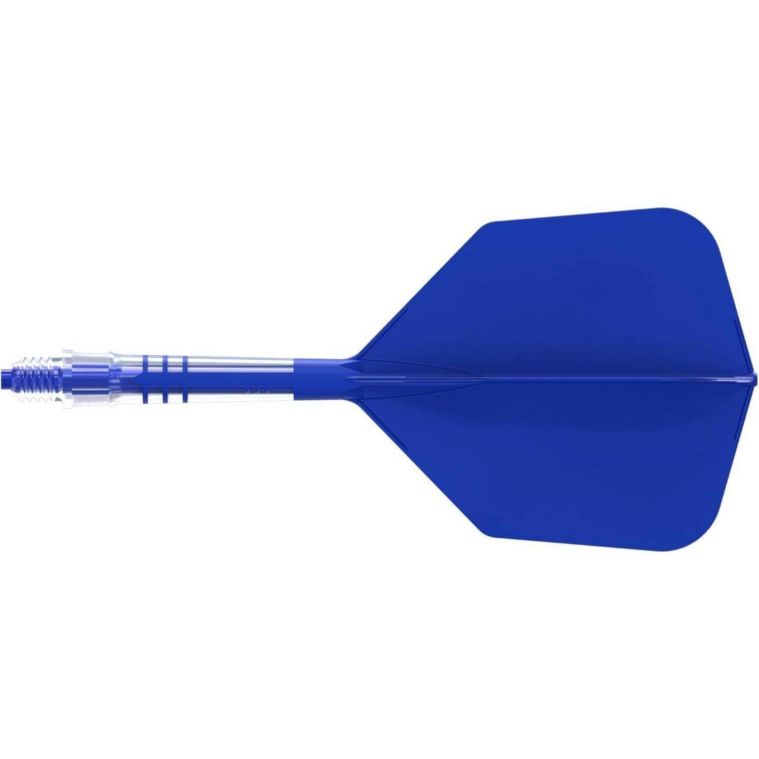 Ein blauer Pfeil mit transparentem Schaft, entwickelt für Genauigkeit und Präzision beim Dartspiel.