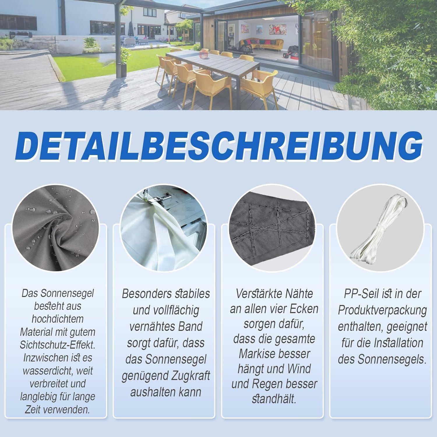 XL Sonnensegel Wasserdicht 3x4m Rechteckig Sonnenschutz UV Schutz