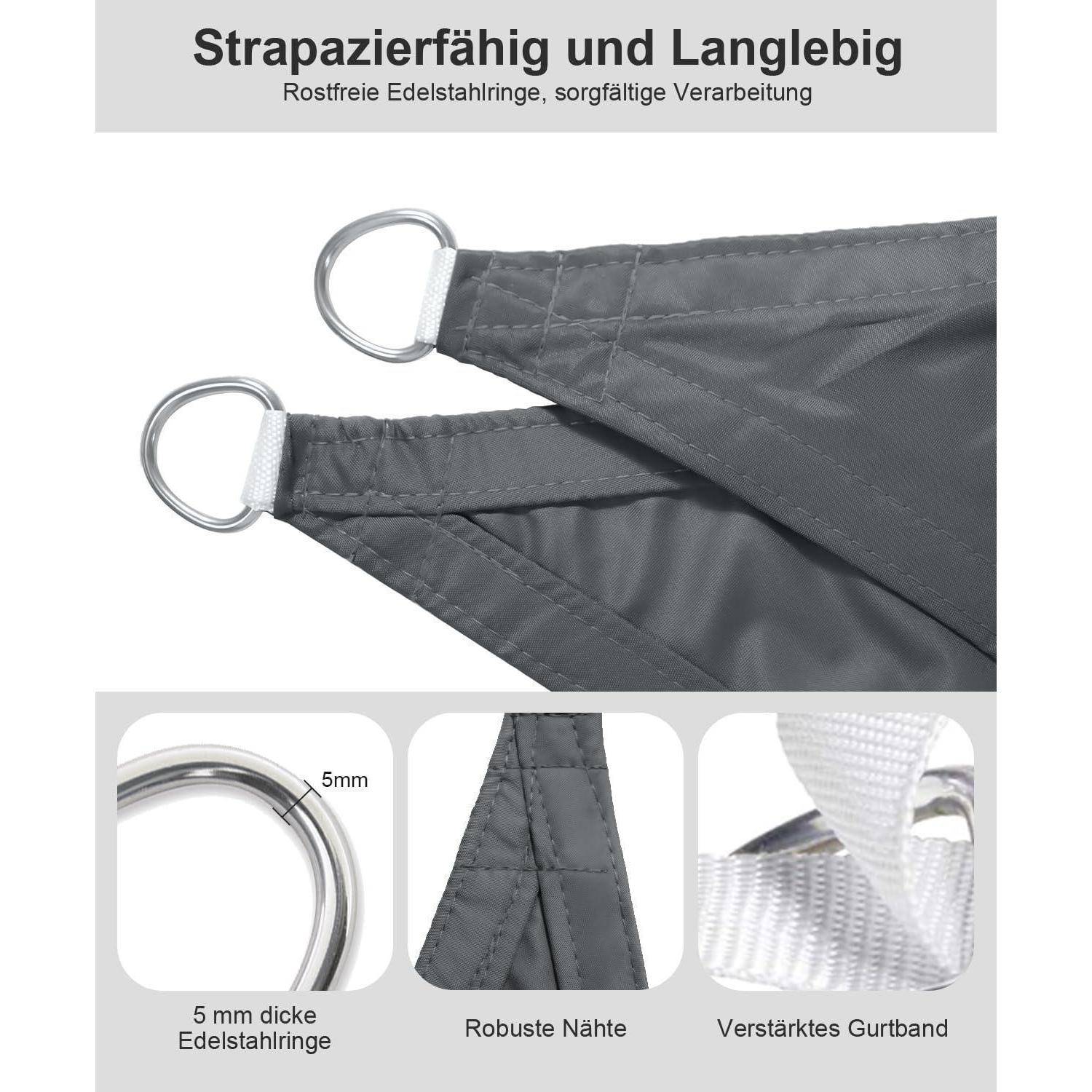 Strapazierfähig und Langlebig' - Großes graues Gewebe mit Metallringen und verstärkten Nähten, mit Betonung auf Strapazierfähigkeit und Korrosionsbeständigkeit.