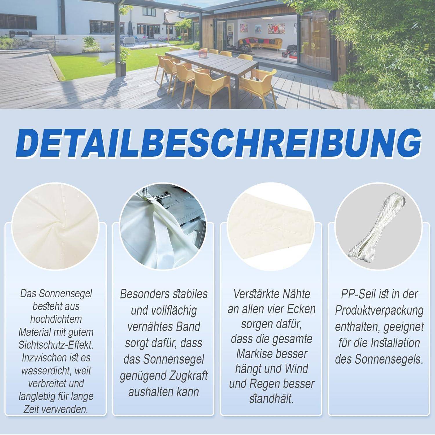 Sonnensegel Rechteckig Wasserdicht 95 UV Schutz Garten 3.5x4.5 Creme