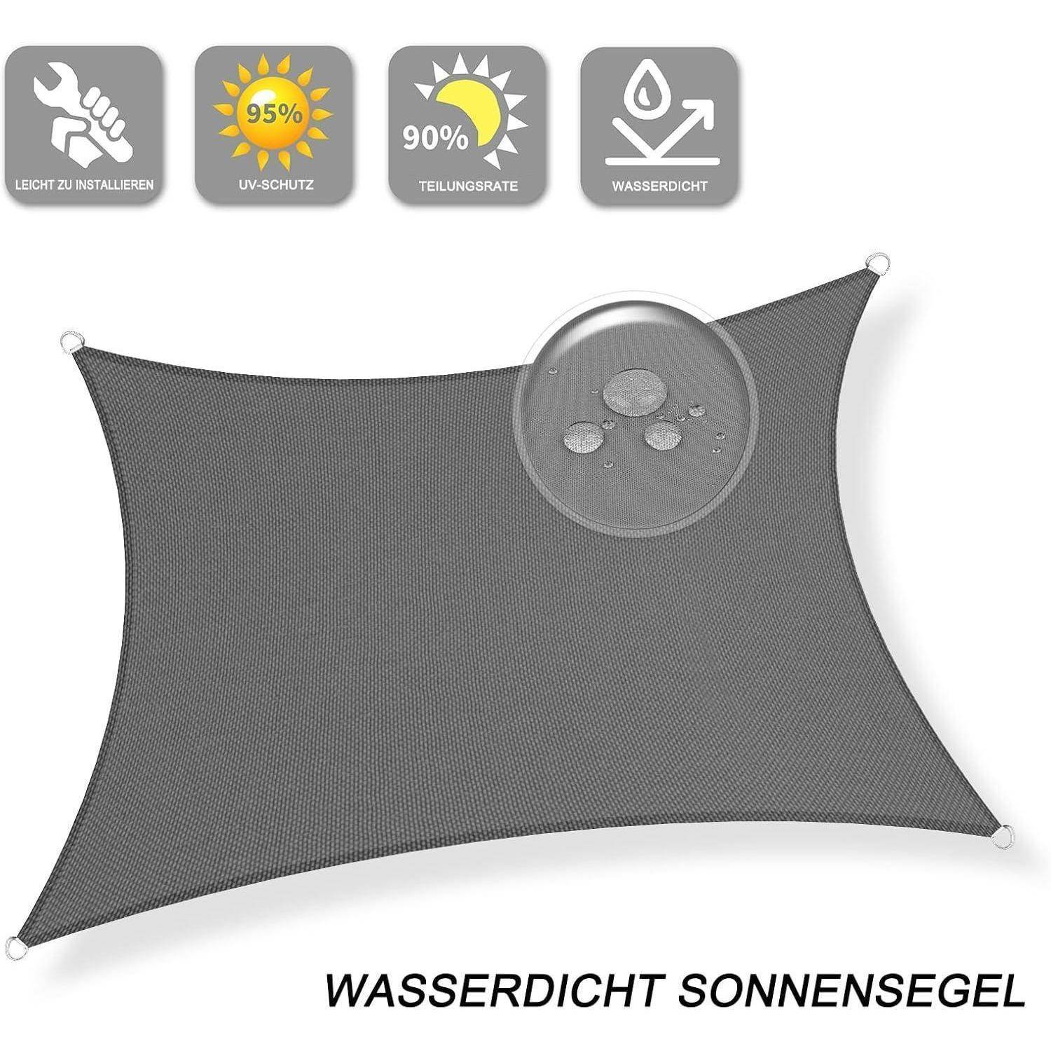 Sonnensegel 2x3m Rechteckig Wasserdicht UV Schutz 2x3 Anthrazit