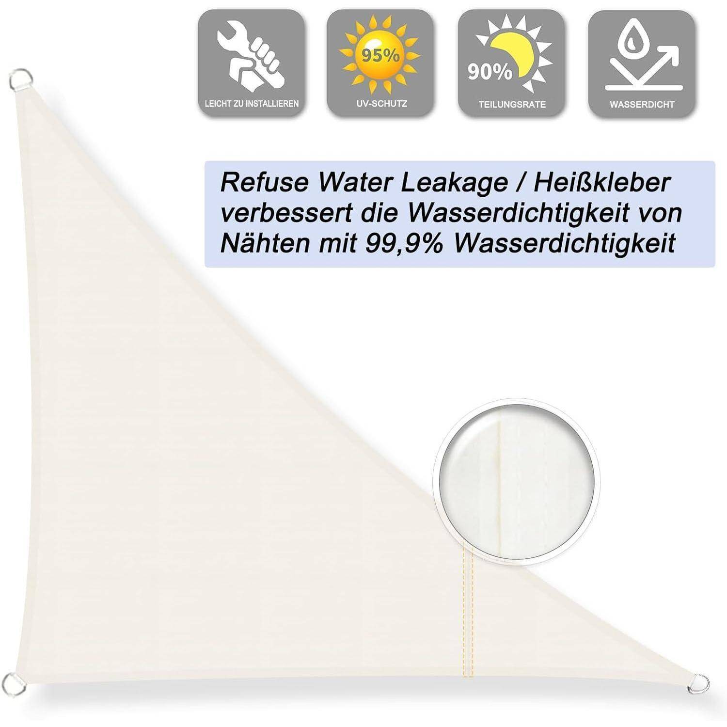 Wasserdichte Stoff mit 99,9% wasserdichten Nähten. Geeignet für UV-Schutz und Beschattung. Einfach zu installieren, hohe Haltbarkeit.