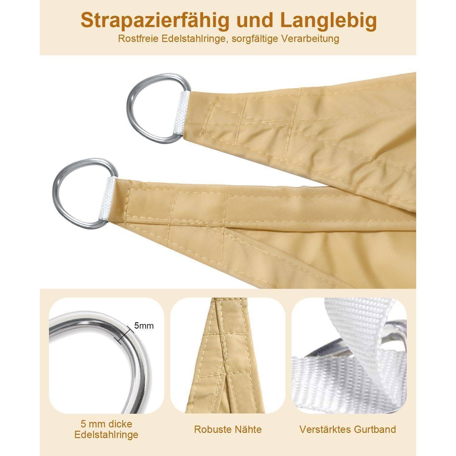 Strapazierfähig und Langlebig' Hängematte mit Edelstahlringen, fünf Millimeter dickem Stahl, robusten Nähten und verstärkten Trägern.