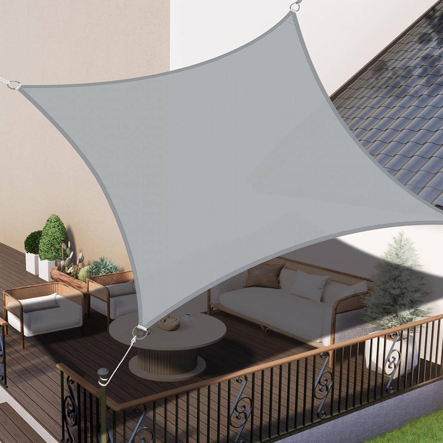 Sonnensegel Rechteckig Wasserdicht UVSchutz Terrasse 2x2m Hellgrau