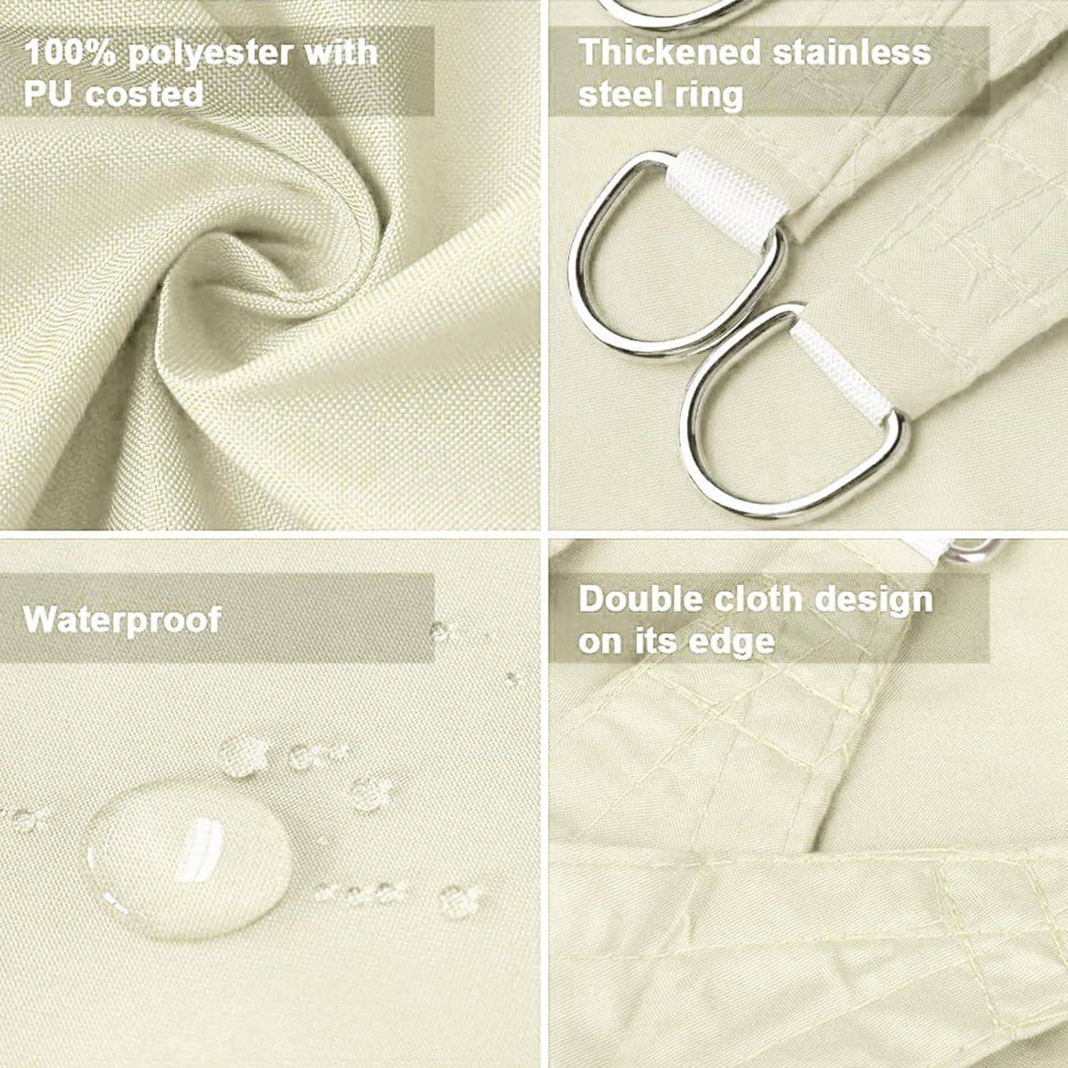 Das Bild zeigt Merkmale eines Gewebes: „100% Polyester mit PU-Beschichtung