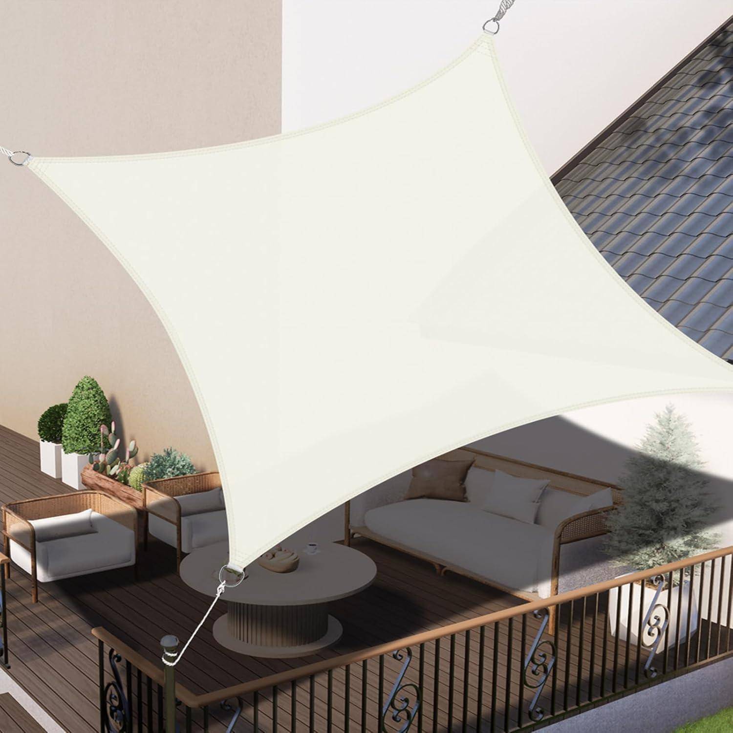 Sonnensegel Rechteckig Wasserdicht Windschutz Polyester 3x3m Cremeweiß