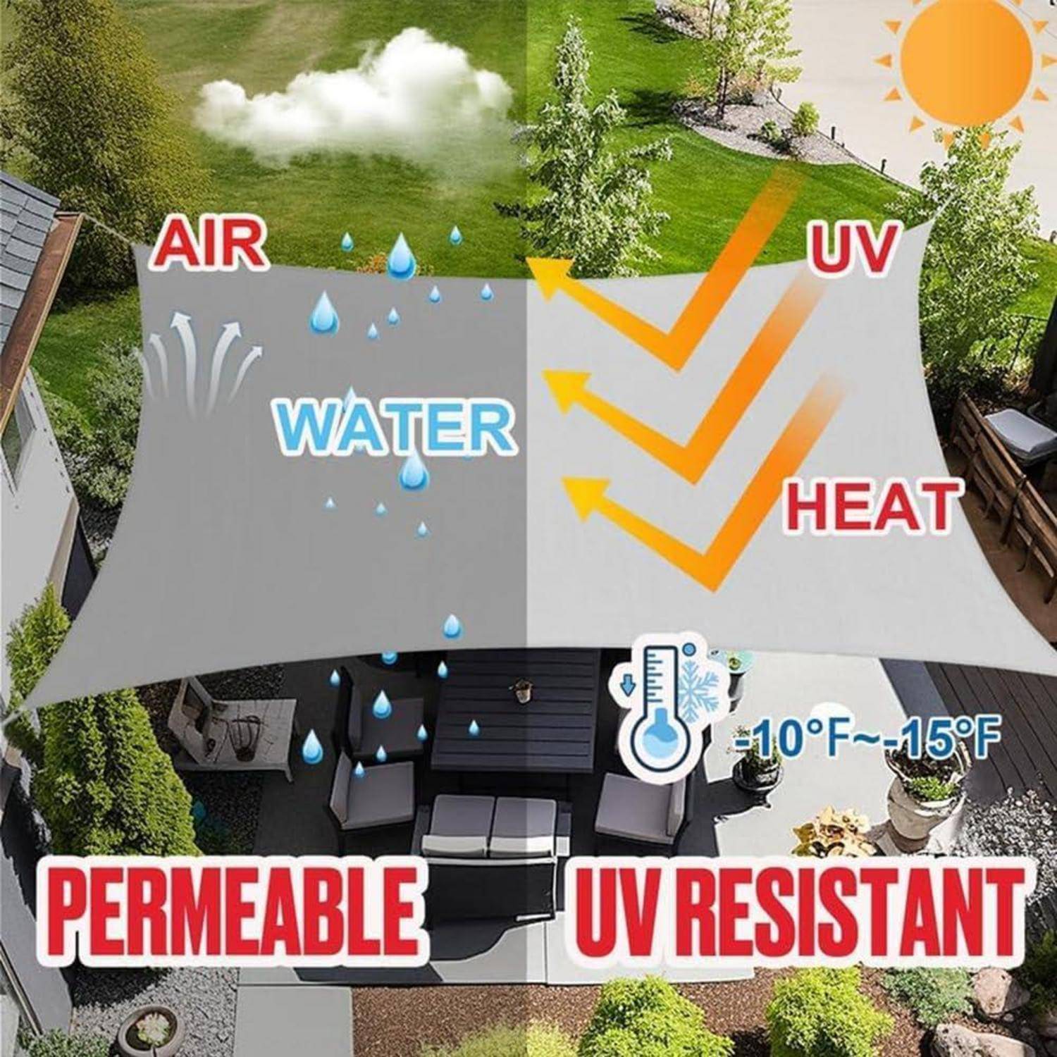 Sonnensegel Rechteckig 2x3m Wasserdicht Ösen UV Schutz 98 grau 2-3
