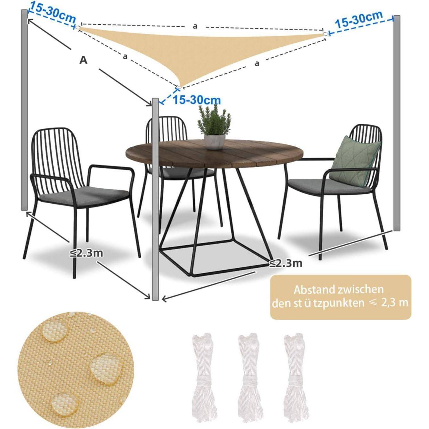 Sonnensegel dreieckig wasserdicht 95 UV Schutz 2x2x2m Sandbeige
