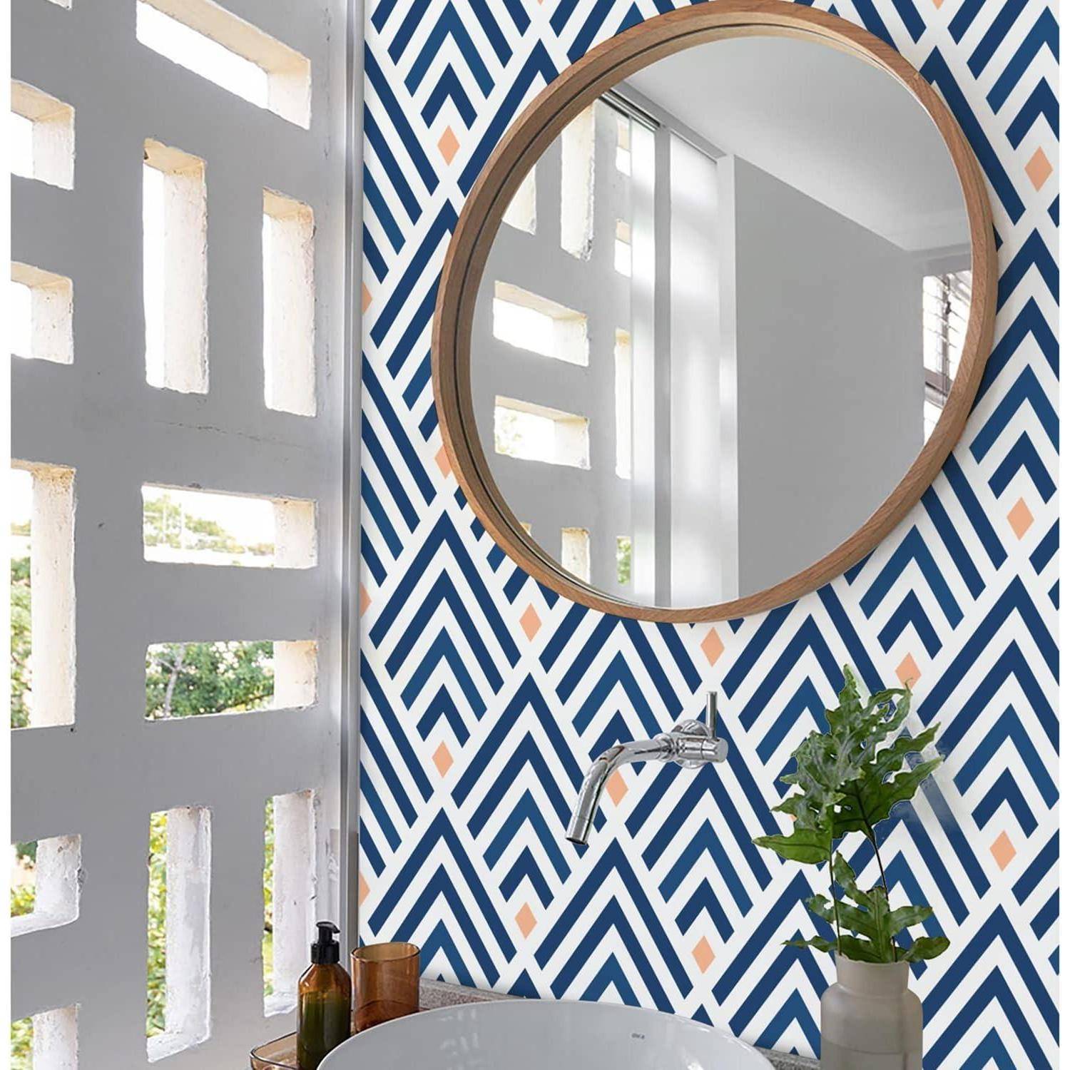 Geometrische Selbstklebende Tapete Weiß Blau 44.5x500cm PVC