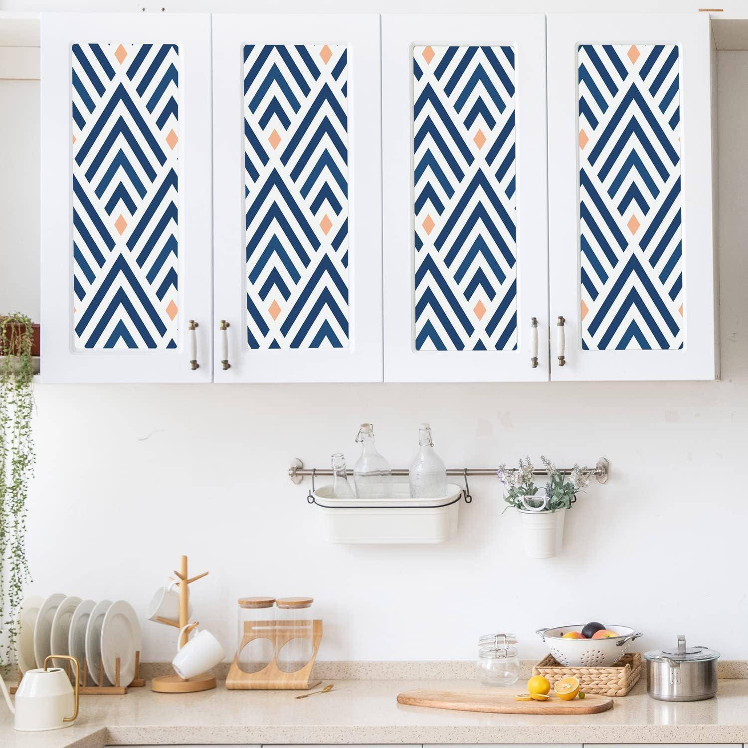 Geometrische Selbstklebende Tapete Weiß Blau 44.5x500cm PVC