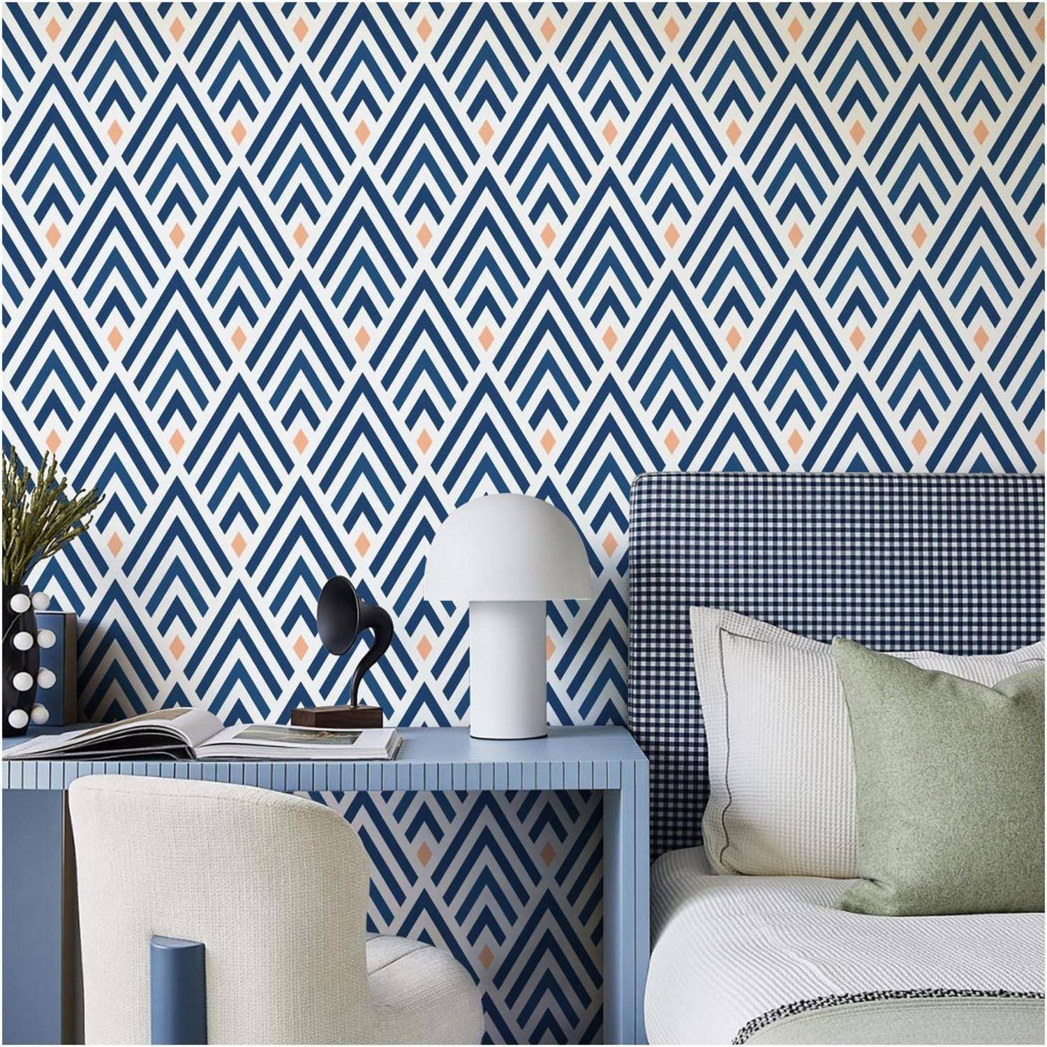 Geometrische Selbstklebende Tapete Weiß Blau 44.5x500cm PVC