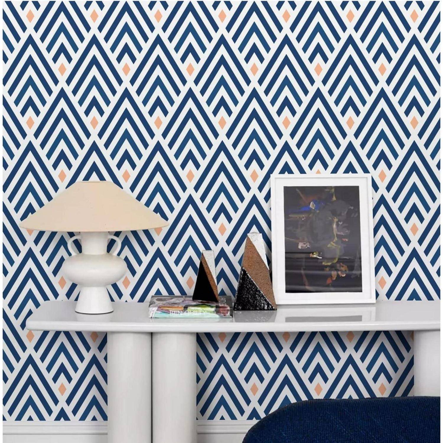 Geometrische Selbstklebende Tapete Weiß Blau 44.5x500cm PVC