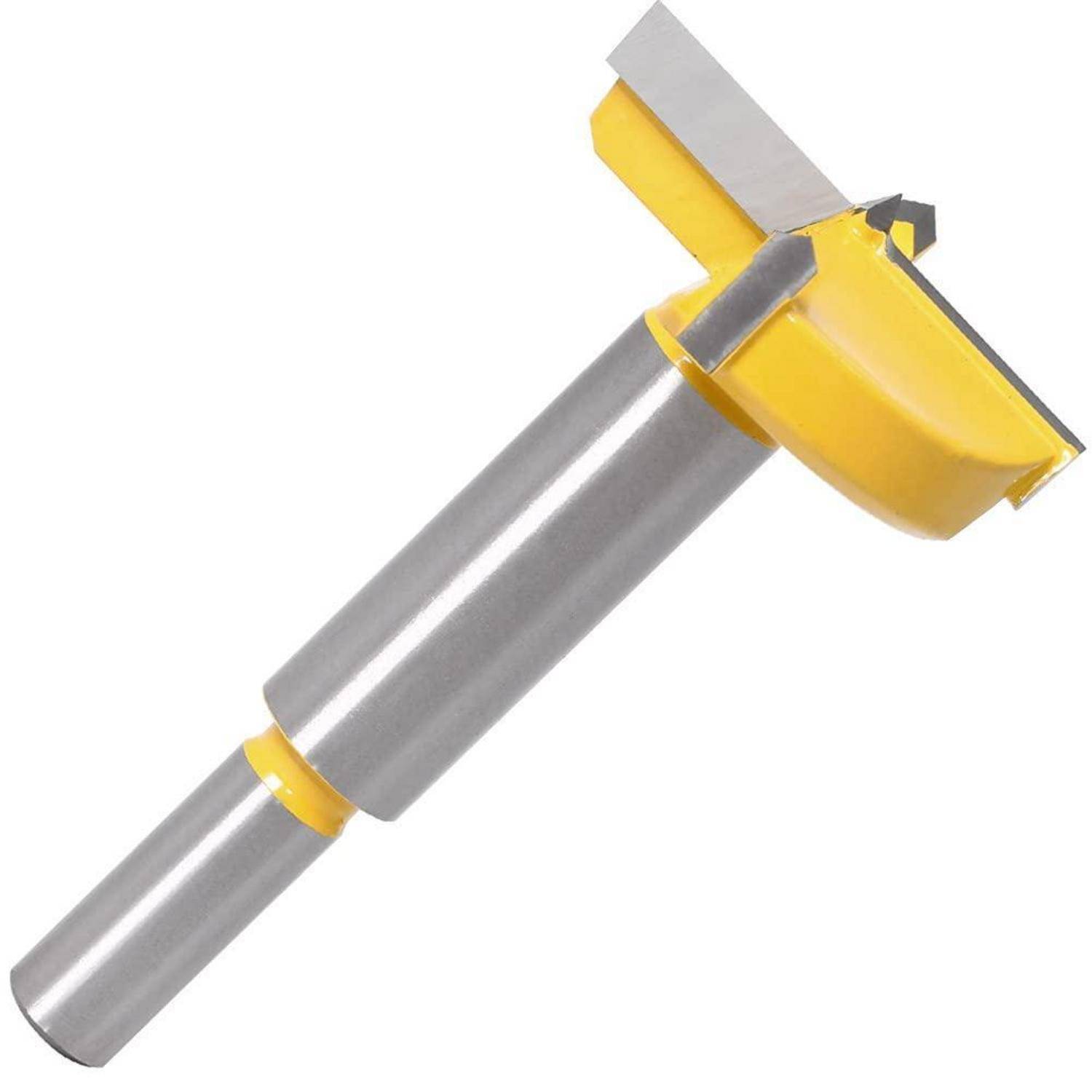 Ein Fräser für Metallbearbeitung mit gelber Ummantelung, versehen mit einem zylindrischen Schaft und einer flachen Schneidkante, der für präzise Nuten konzipiert ist.