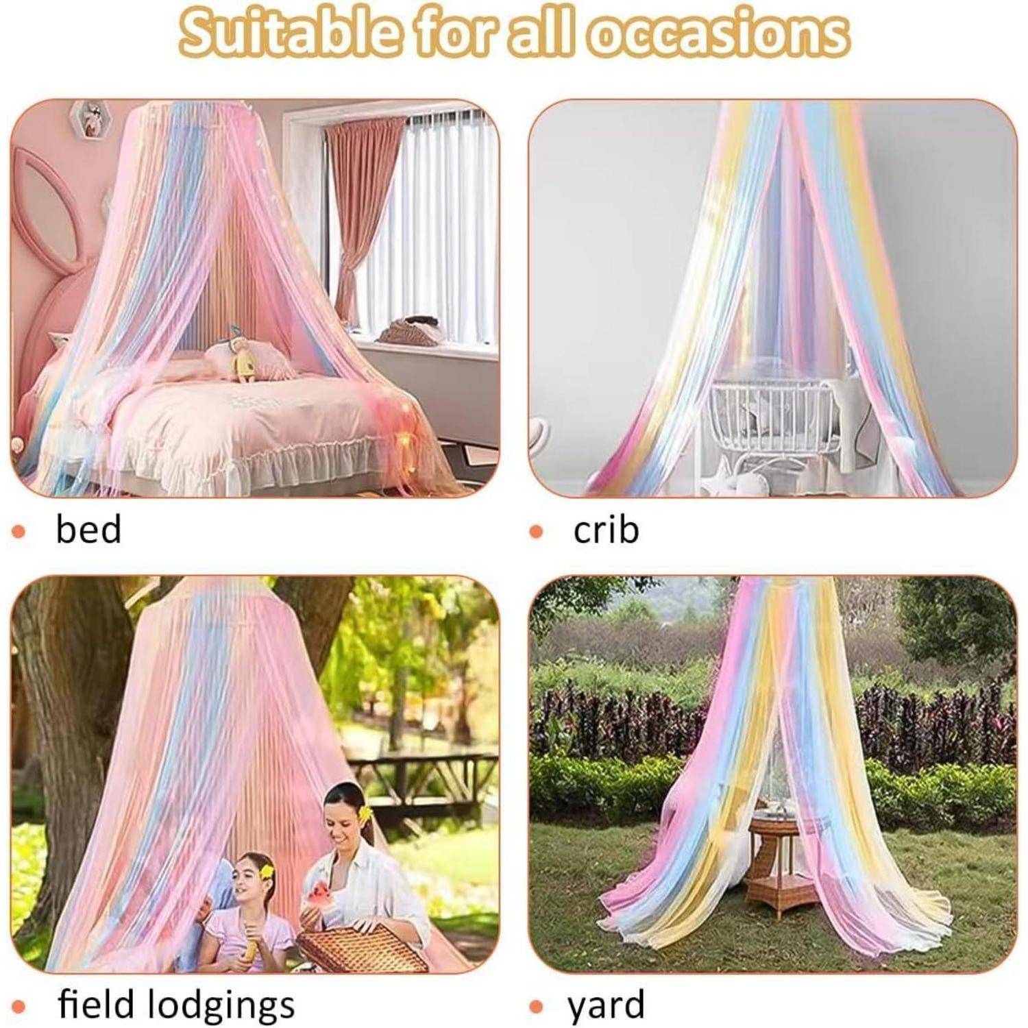 Zusammenklappbarer Regenbogen-Baldachin für: Bett, Kinderbett, Feldunterkünfte und Garten. Geeignet für alle Anlässe.