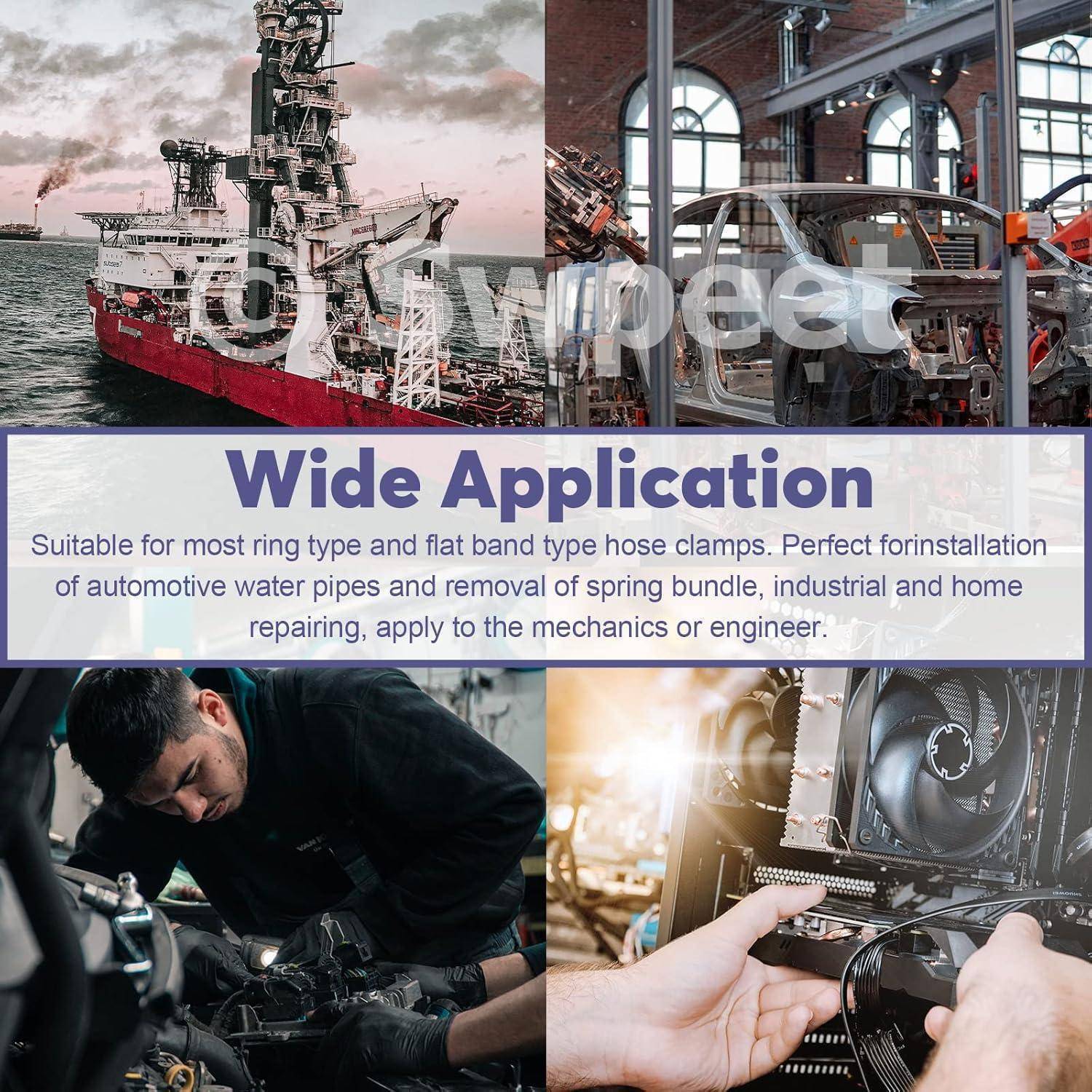Das Bild zeigt ein Schiff, einen Fabrikinnnenraum und Mechaniker, die an Automotoren arbeiten. Der Text lautet: 