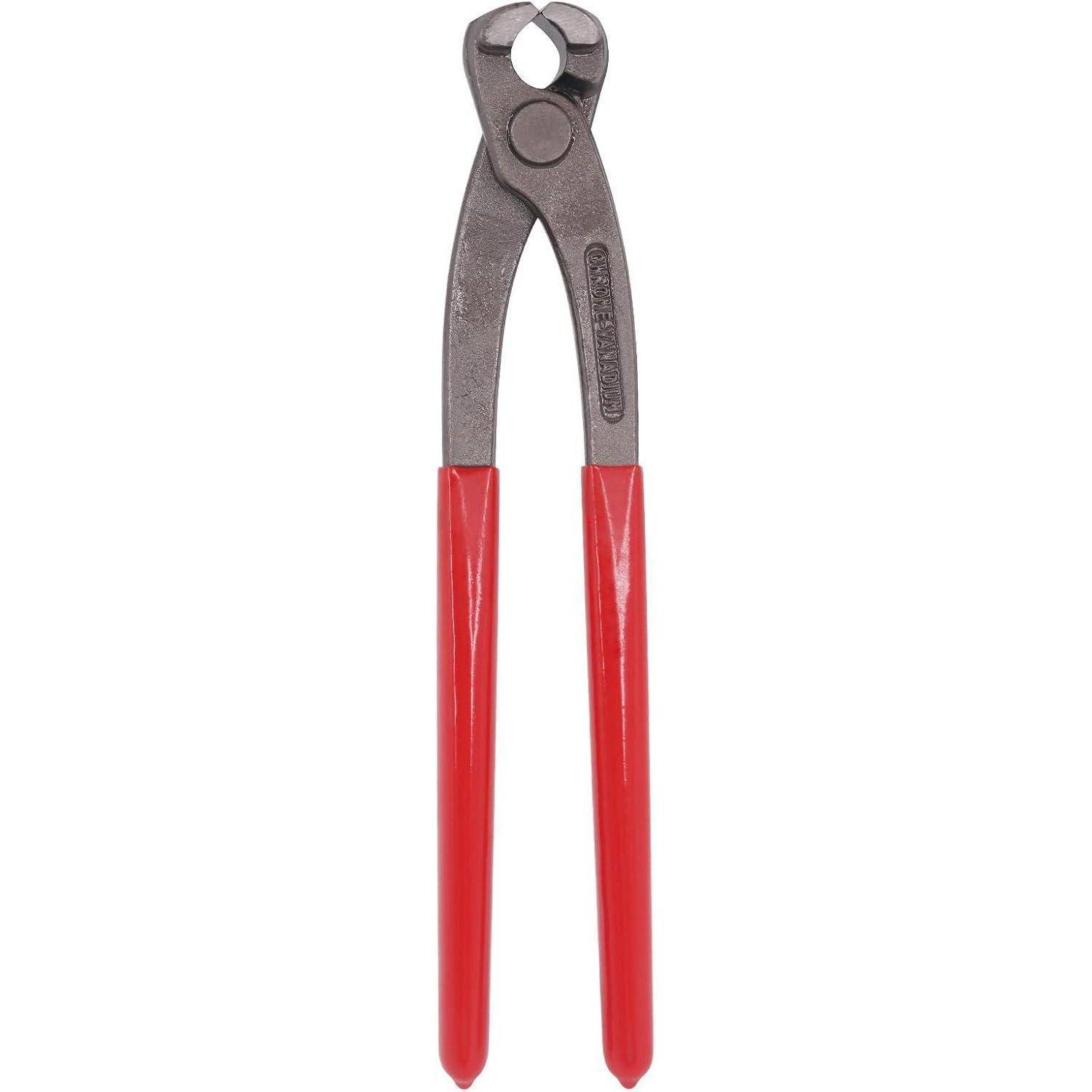 Eine Zange aus Metall mit roten Gummigriffenm, verwendet zum Schneiden von Draht oder Nägeln.