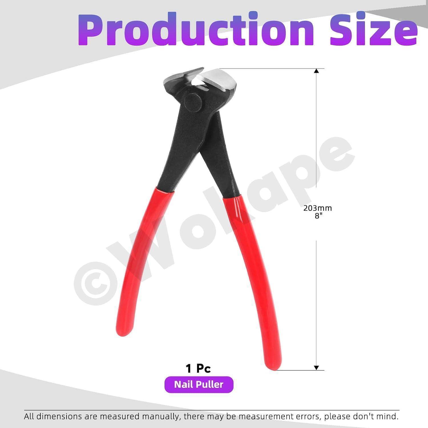 Nagel-Auszieher mit roten Griffen, der vor einem weißen Hintergrund gezeigt wird. Die Abbildung vermerkt die Größe von 203 mm (8 Zoll) und ein Stück enthalten.