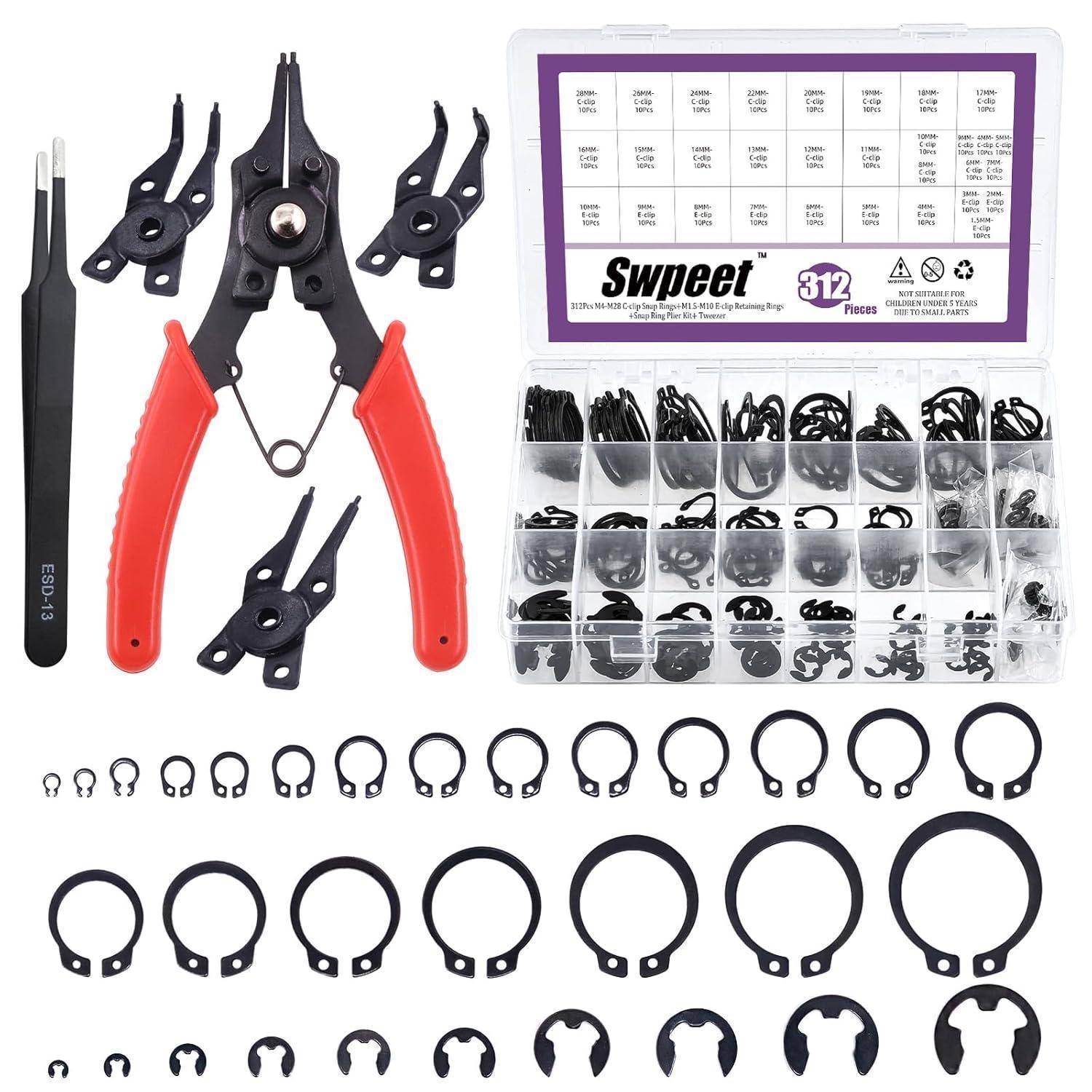 Snap Ring Zange 312Pcs 4in1 Stahl M4 M28mm Cclip Sprengringzangen-Set