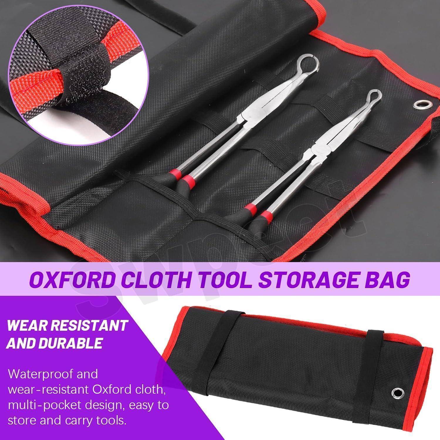 Oxford-Stoff-Werkzeugtasche; wasserdicht, verschleißfest; verfügt über ein Mehrfachtaschensystem, ermöglicht einfache Aufbewahrung und Transport von Werkzeugen; Werkzeuge enthalten.