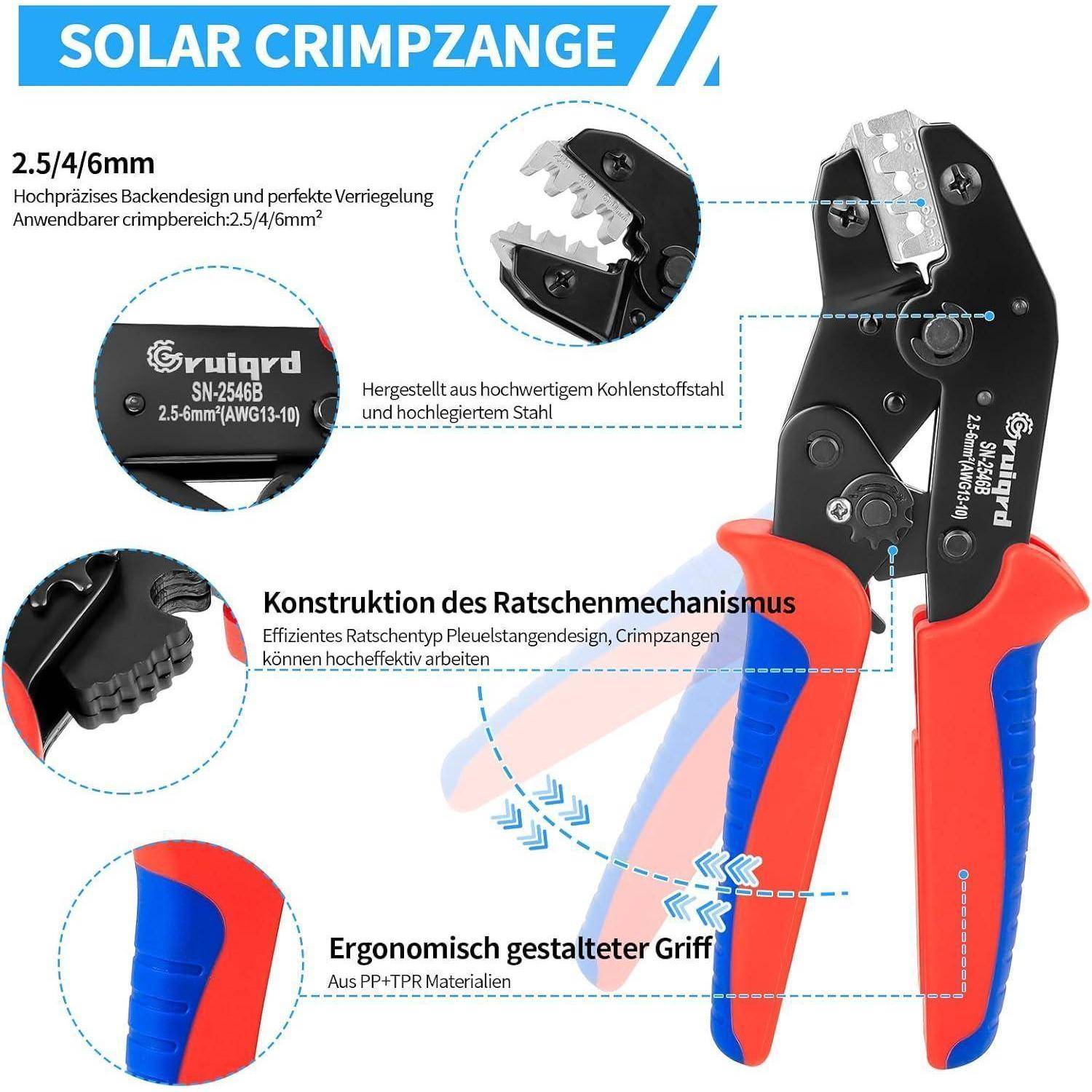 Crimpzange Set Solar 2,5/4/6 mm² PV 14 Paar Stecker