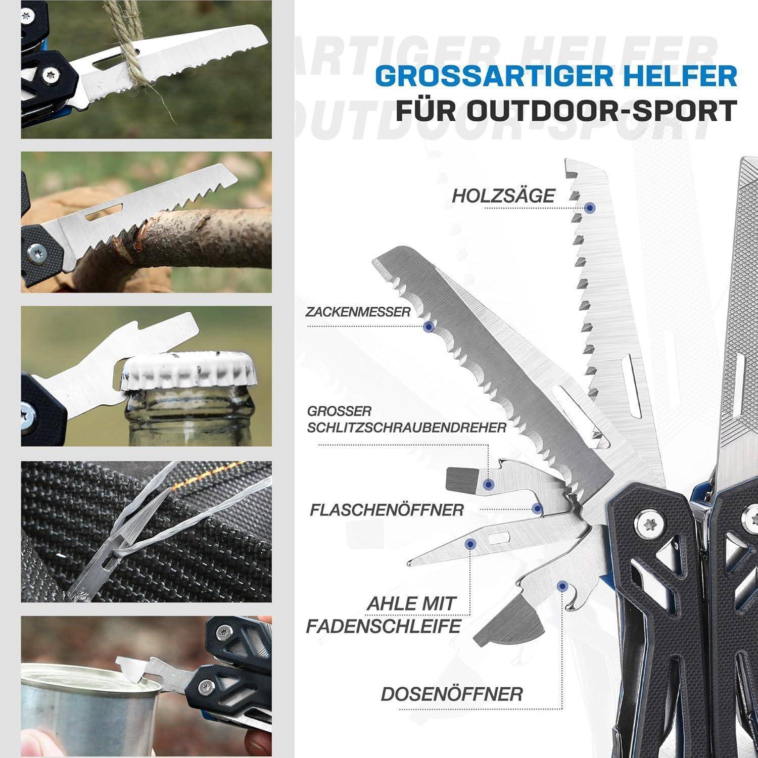 Multifunktionszange 22 in 1 Edelstahl Messer Säge Bits Mit G10-Griff