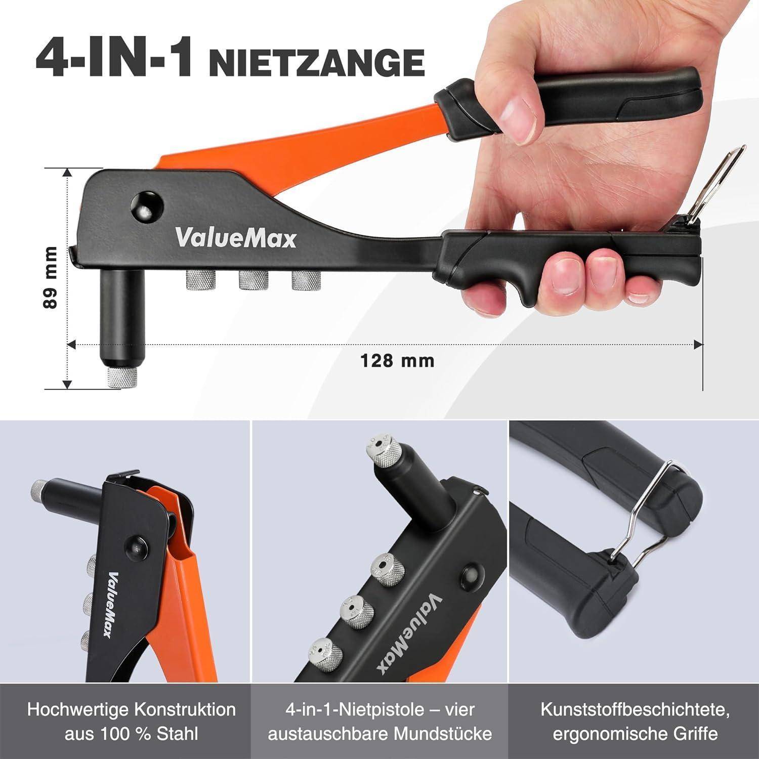 Nietzange Set 4in1 Handnietzange mit 200 Nieten 2,4-4,8 mm