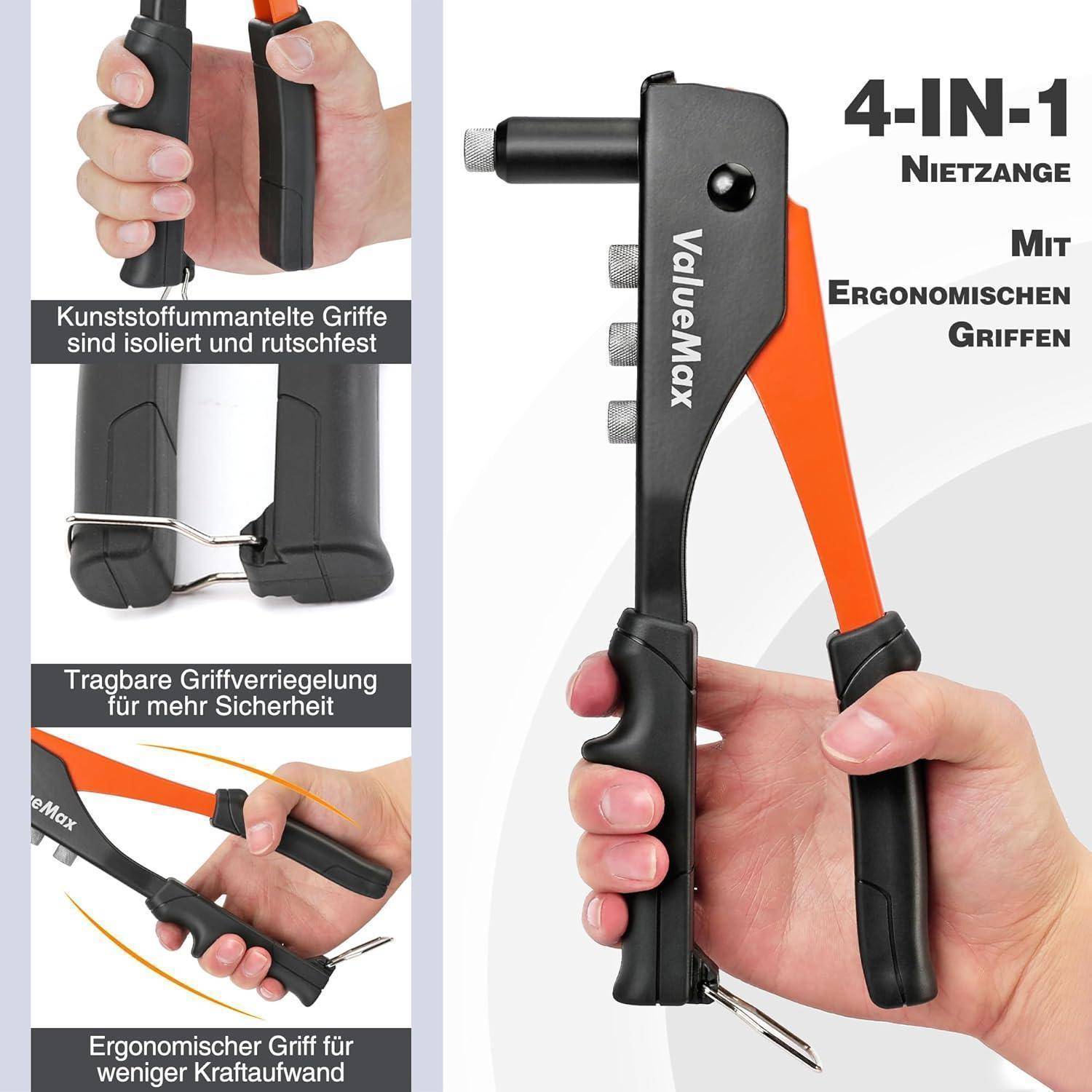 Nietzange Set 4in1 Handnietzange mit 200 Nieten 2,4-4,8 mm