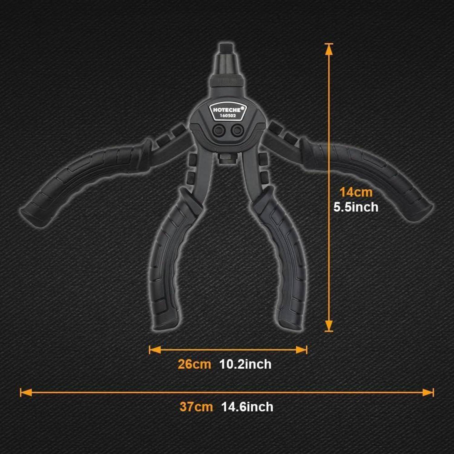 Hottech' Werkzeug mit verstellbaren Griffen, misst 14 cm (5,5 Zoll) in der Höhe und 26 cm (10,2 Zoll) oder 37 cm (14,6 Zoll) in der Breite.