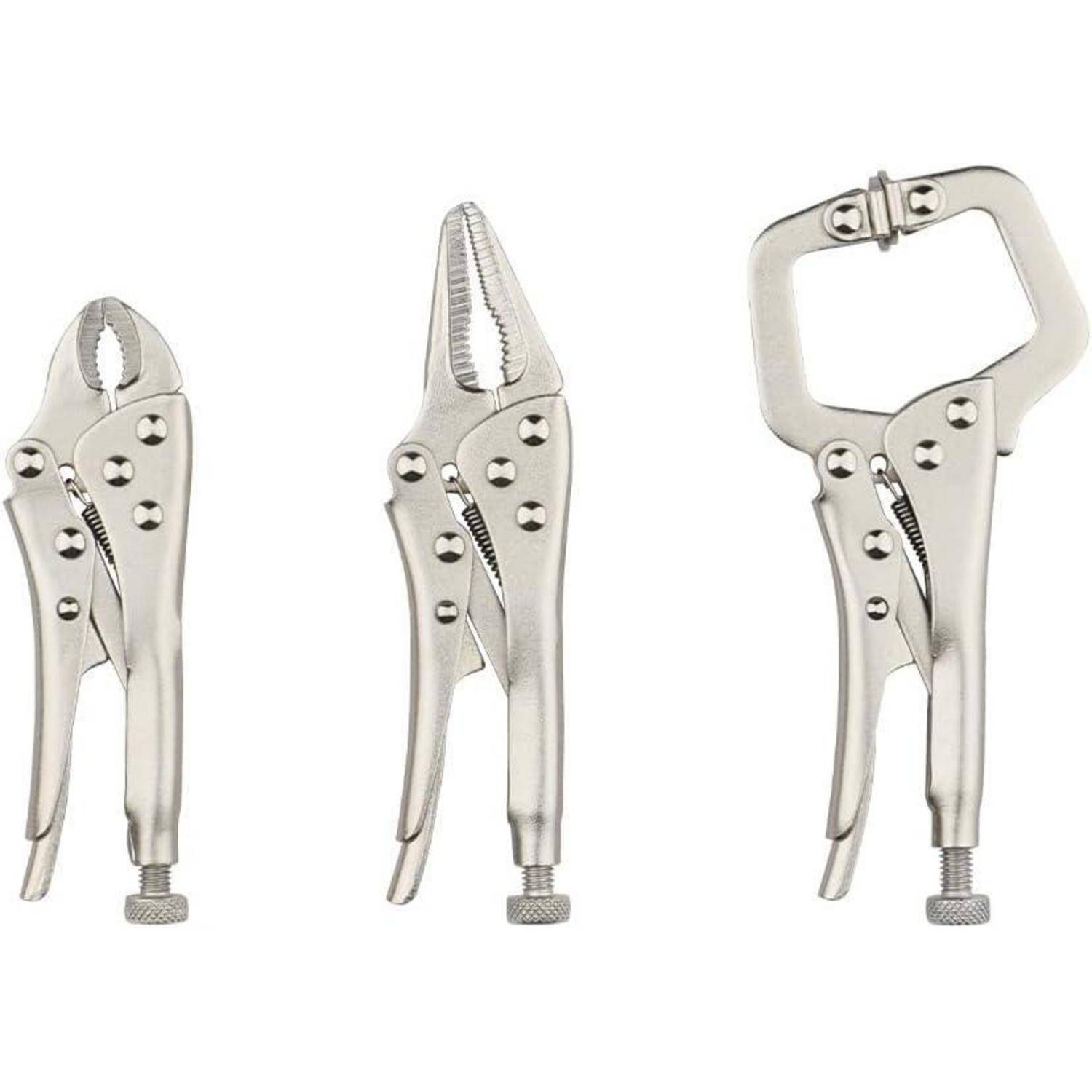 Verriegelungszangen Set 3-teilig 125mm C-Klemme lange Nase Rundbacken