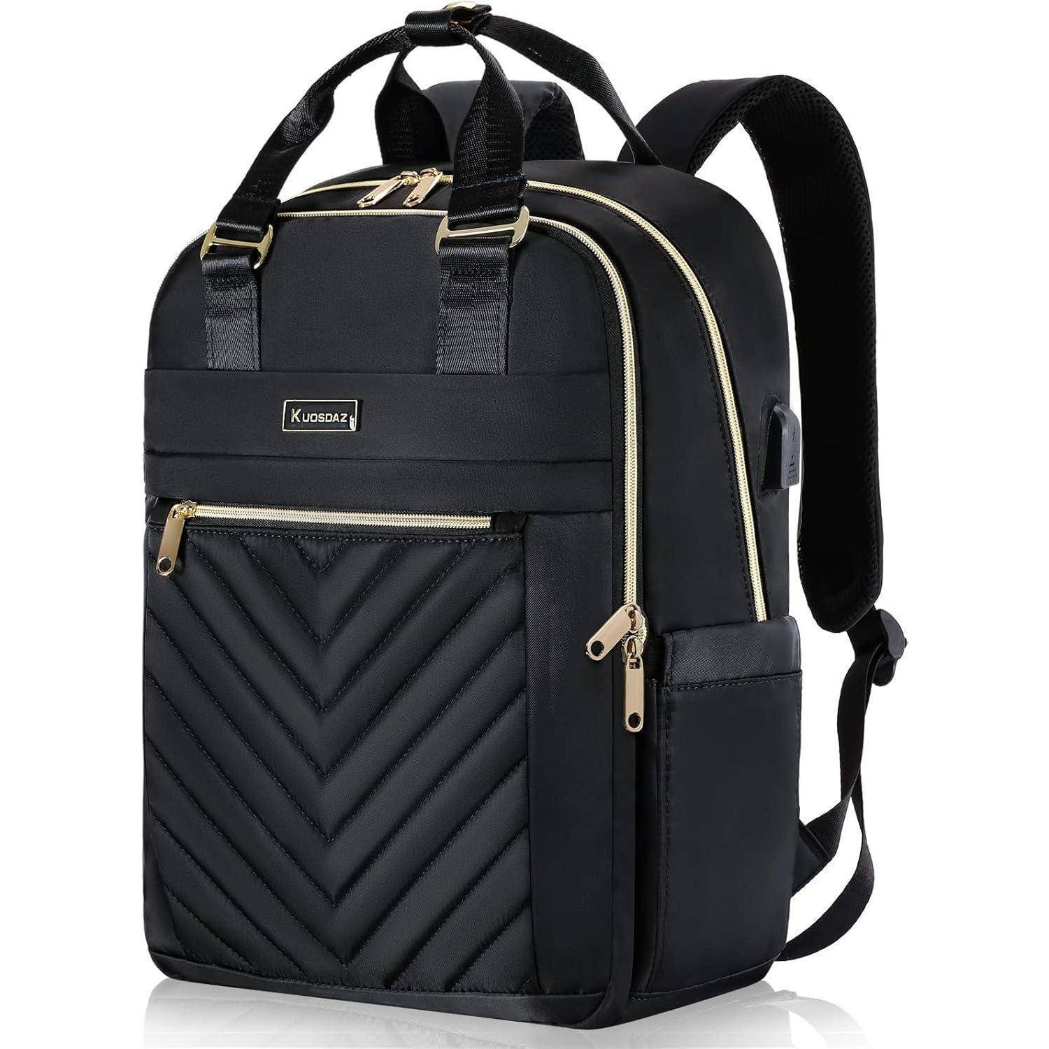 Rucksack Damen Laptop USB Ladeanschluss 15,6 Zoll Schwarz